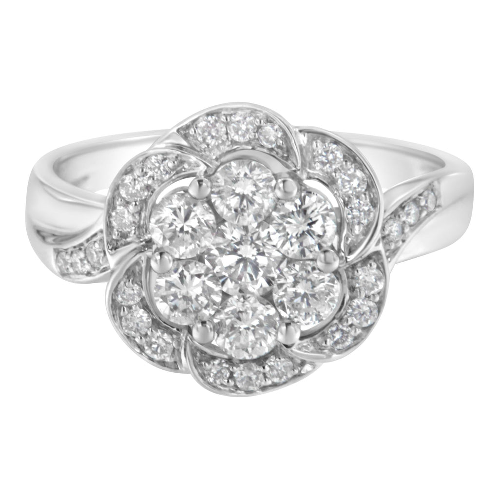 14K White Gold Floral Cluster Diamond Ring (1 Cttw, H-I Color, SI2-I1 Clarity) - Friggin Jewelry Premium