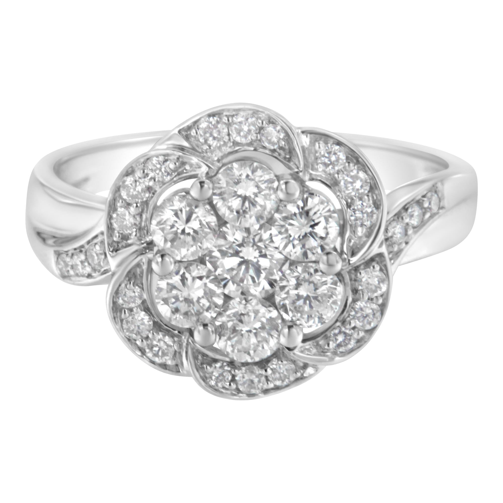 14K White Gold Floral Cluster Diamond Ring (1 Cttw, H-I Color, SI2-I1 Clarity) - Friggin Jewelry