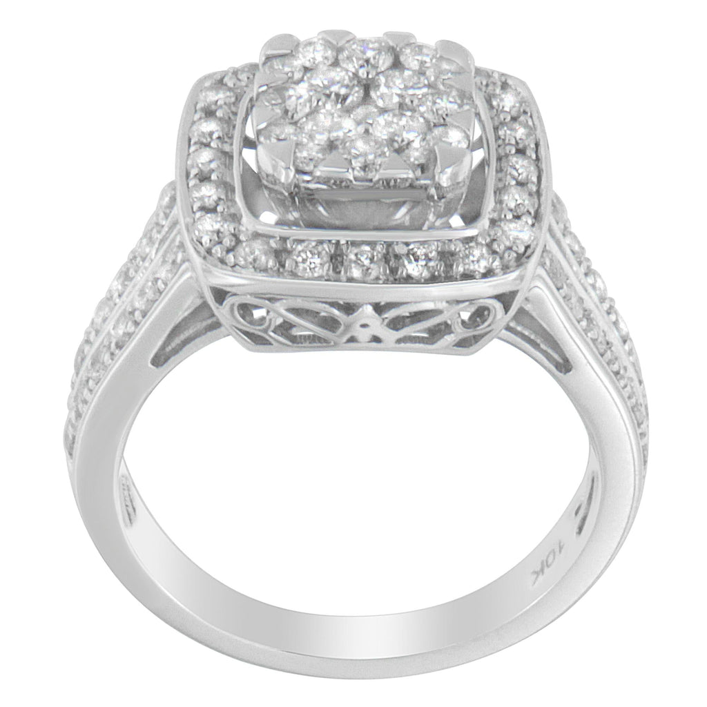 Anello con diamanti in oro bianco 10 carati (1 carato, colore HI, purezza SI2-I1) - Friggin Jewelry