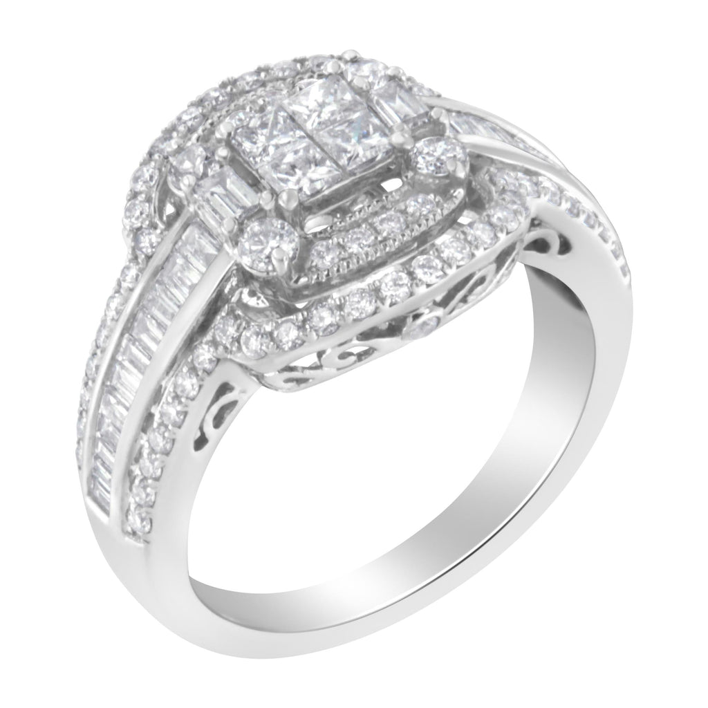 Anello da cocktail in oro bianco 14 carati con diamanti (1 1/4 carati, colore HI, purezza SI2-I1) - Friggin Jewelry