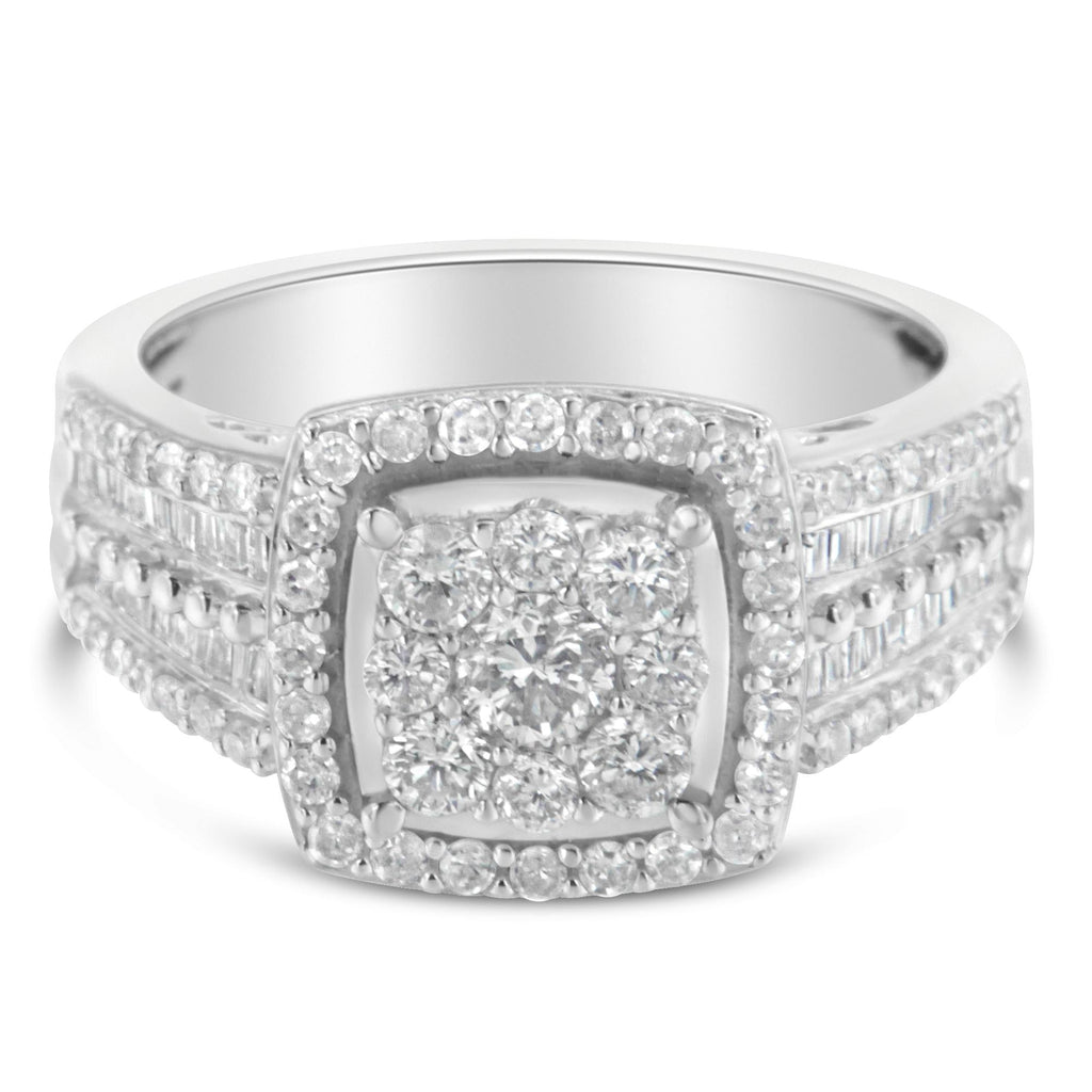 Anello con diamanti in oro bianco 10 carati (1 carato, colore HI, purezza I1-I2) - Friggin Jewelry
