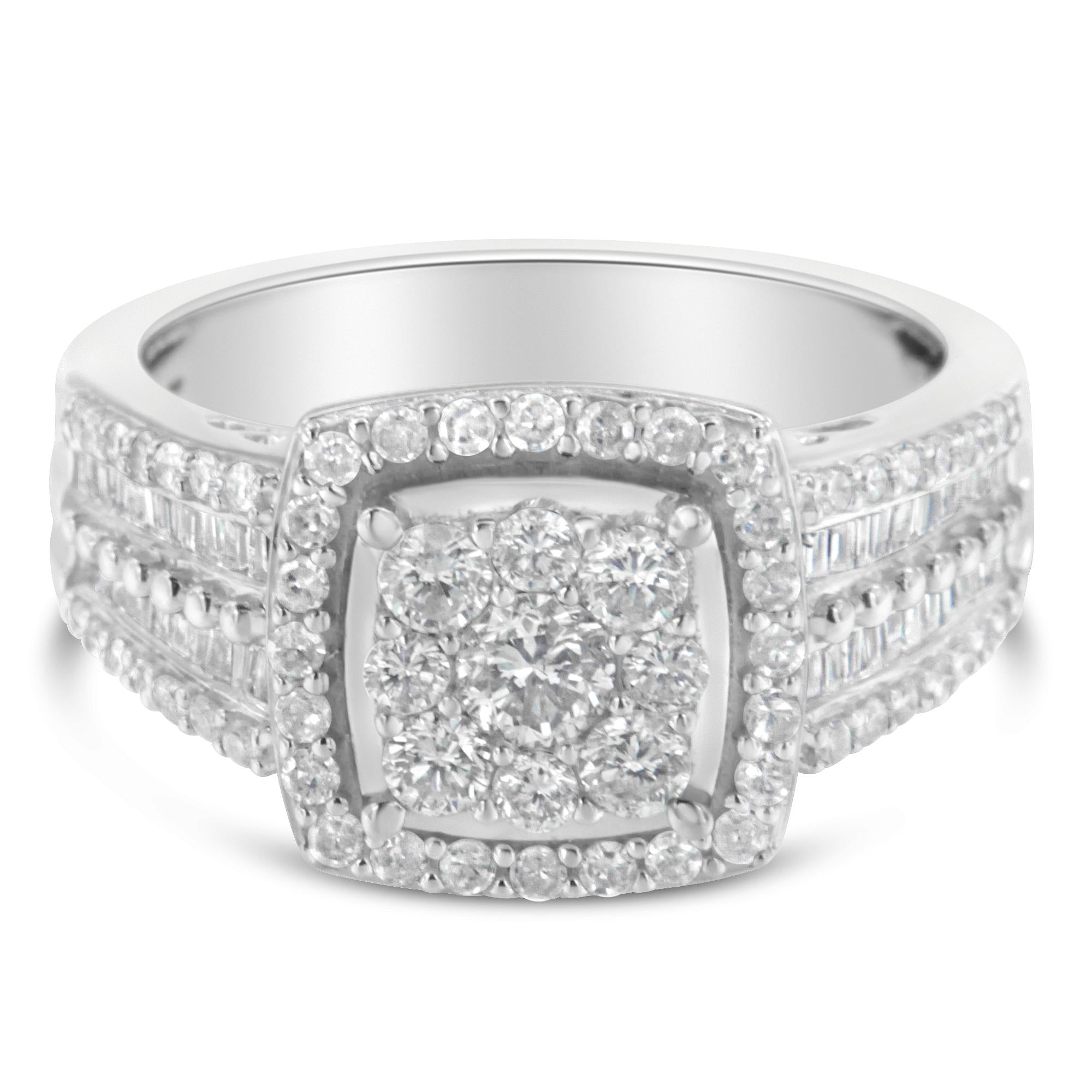 Anello con diamanti in oro bianco 10 carati (1 carato, colore HI, purezza I1-I2) - Friggin Jewelry