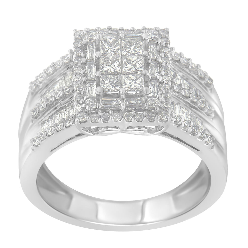 Anello con diamanti in oro bianco 10 carati (1 carato, colore HI, purezza I1-I2) - Friggin Jewelry