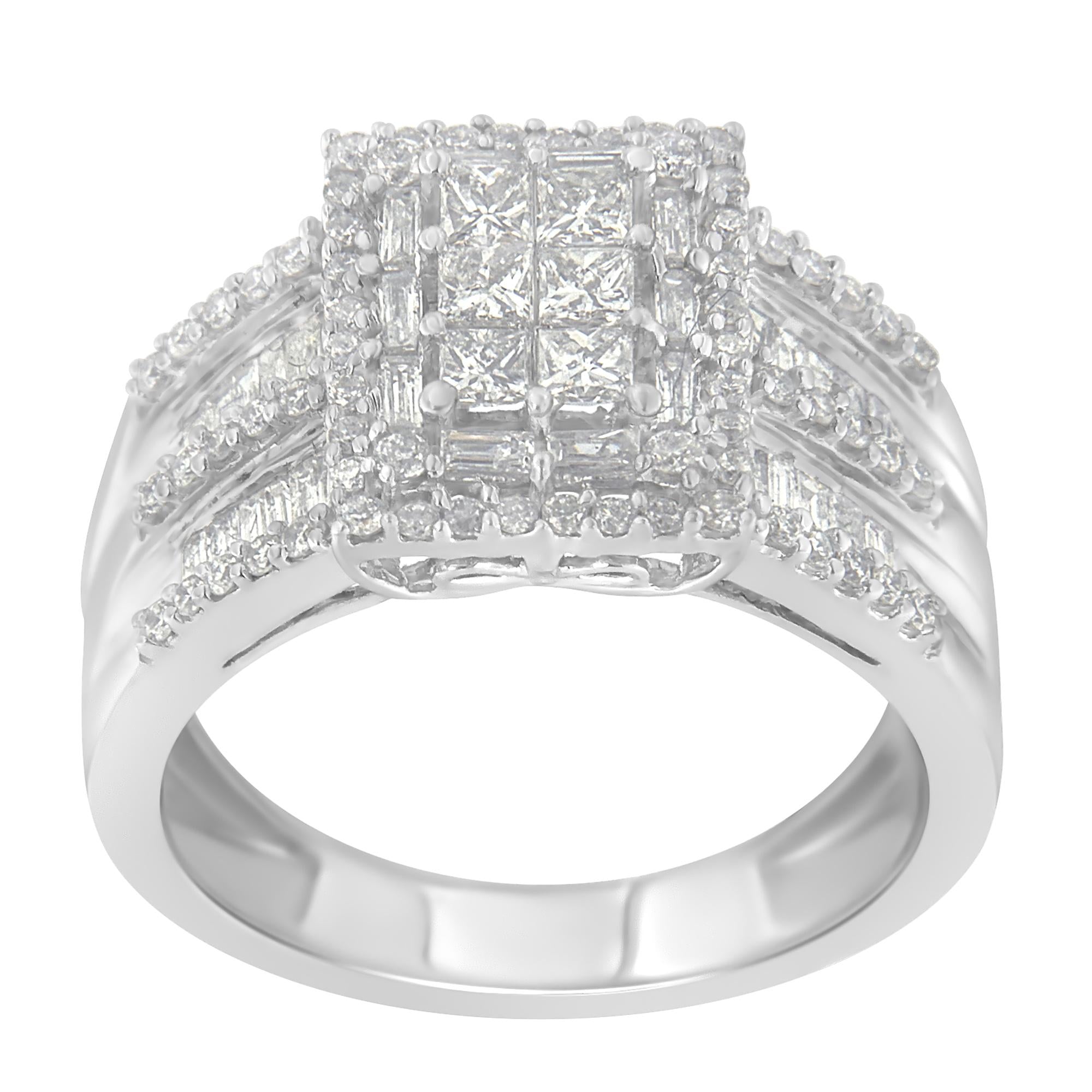 Anello con diamanti in oro bianco 10 carati (1 carato, colore HI, purezza I1-I2) - Friggin Jewelry