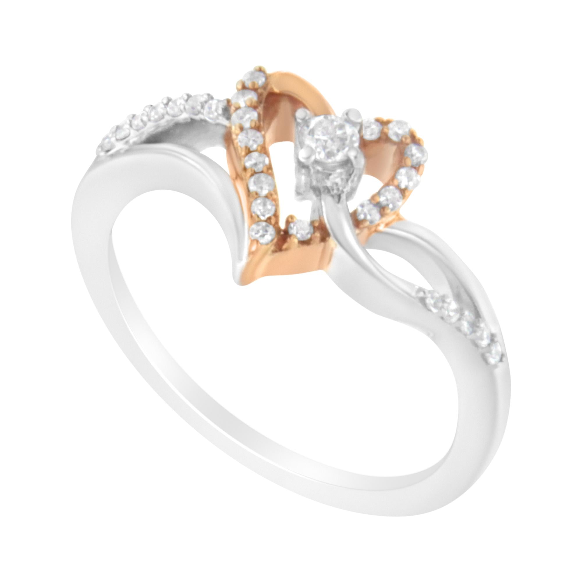 10K Rose Gold Plated .925 Sterling Silver 1/5 Cttw Diamond Two Tone Open Heart Promise or Fashion Ring (I-J Color, I2-I3 Clarity) - Friggin Jewelry