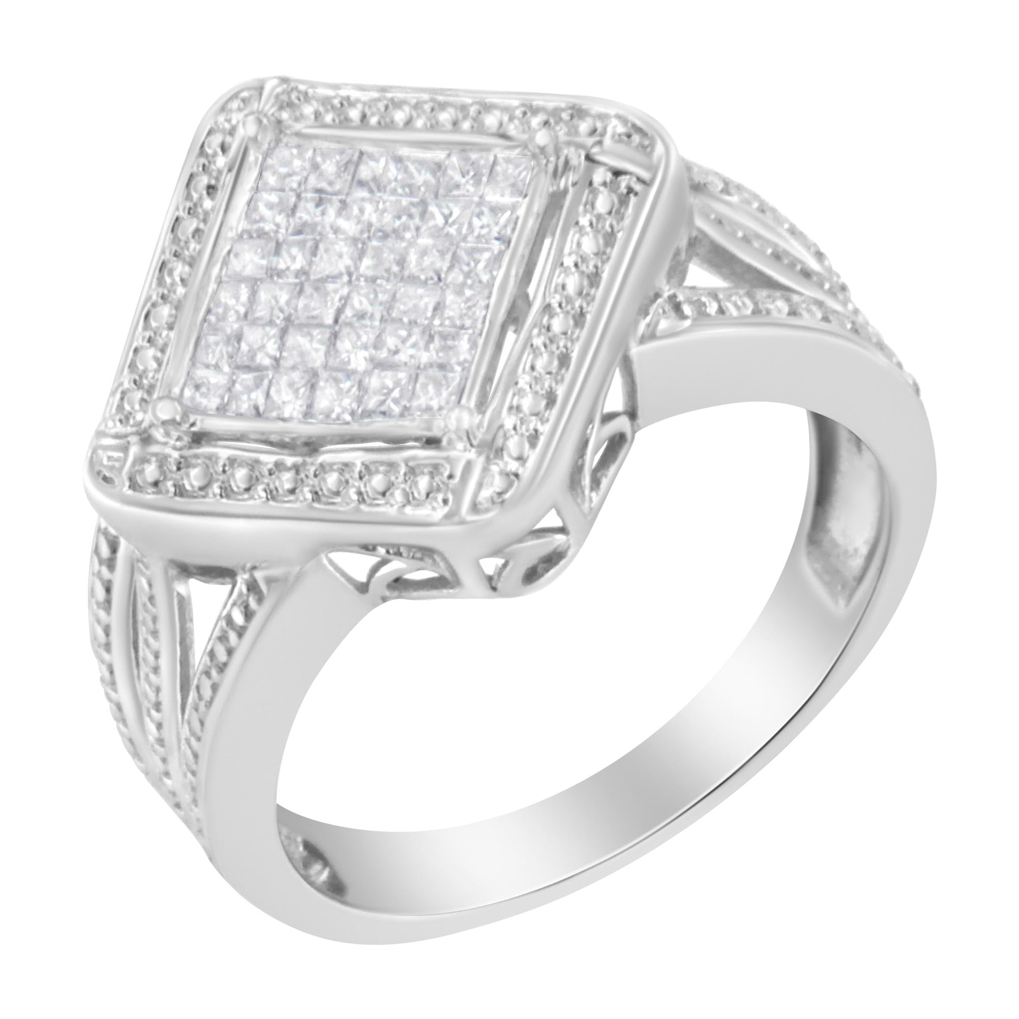 .925 Sterling Silver 2/5 Cttw Princess Cut Diamond Square On Point Cluster Composite Cocktail Ring (H-I Color, SI1-SI2 Clarity) - Friggin Jewelry
