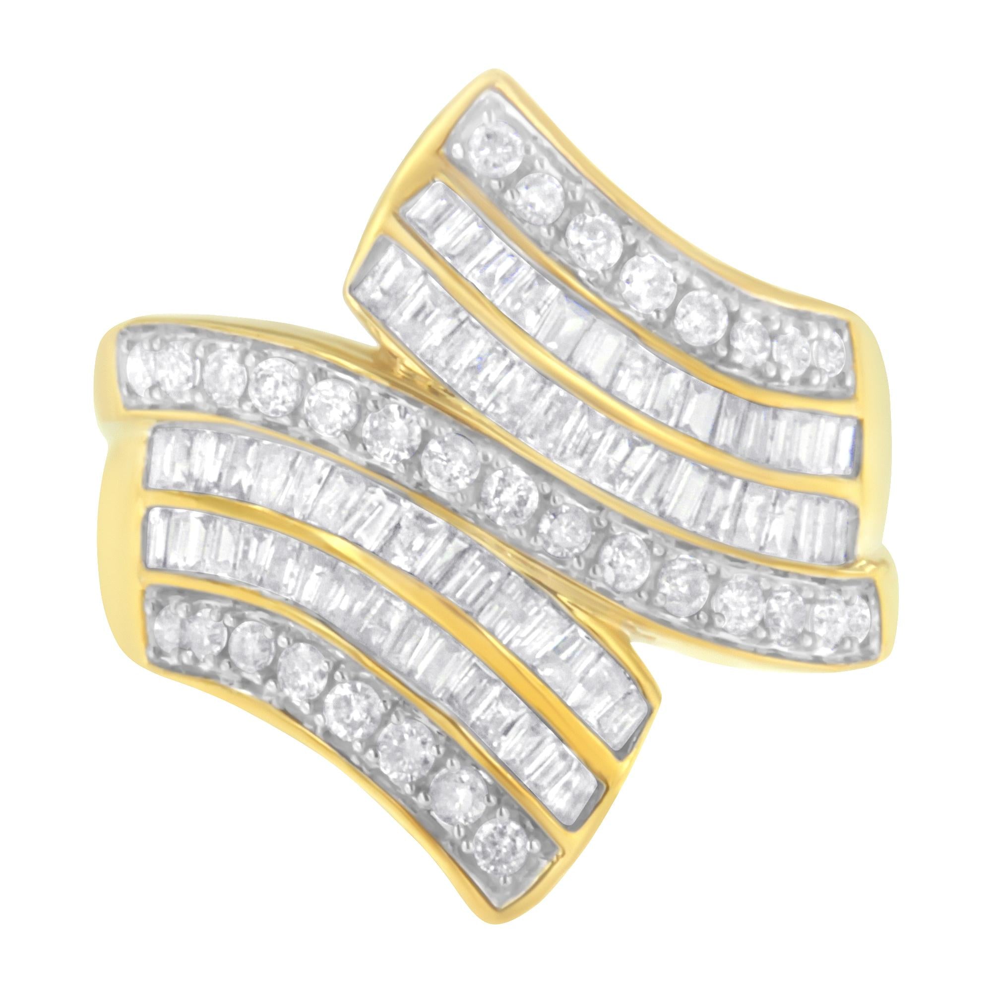 Anello bypass con diamanti in oro giallo 10 carati (1 1/7 carati, colore IJ, purezza I1-I2) - Friggin Jewelry