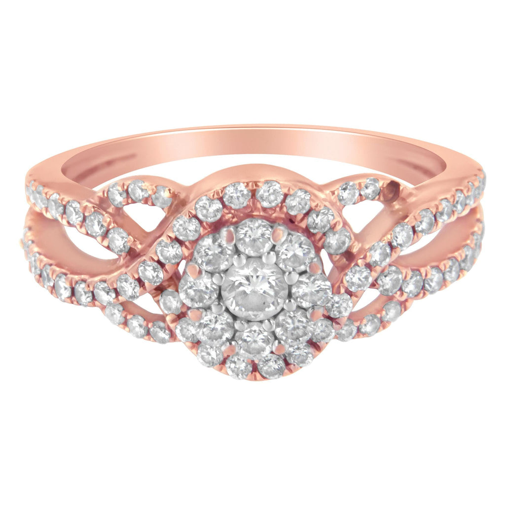 10K Rose Gold 3/4 Cttw Diamond Floral Cluster Head and Twisted Shank Cocktail  Ring (H-I Color, SI1-SI2 Clarity) - Friggin Jewelry