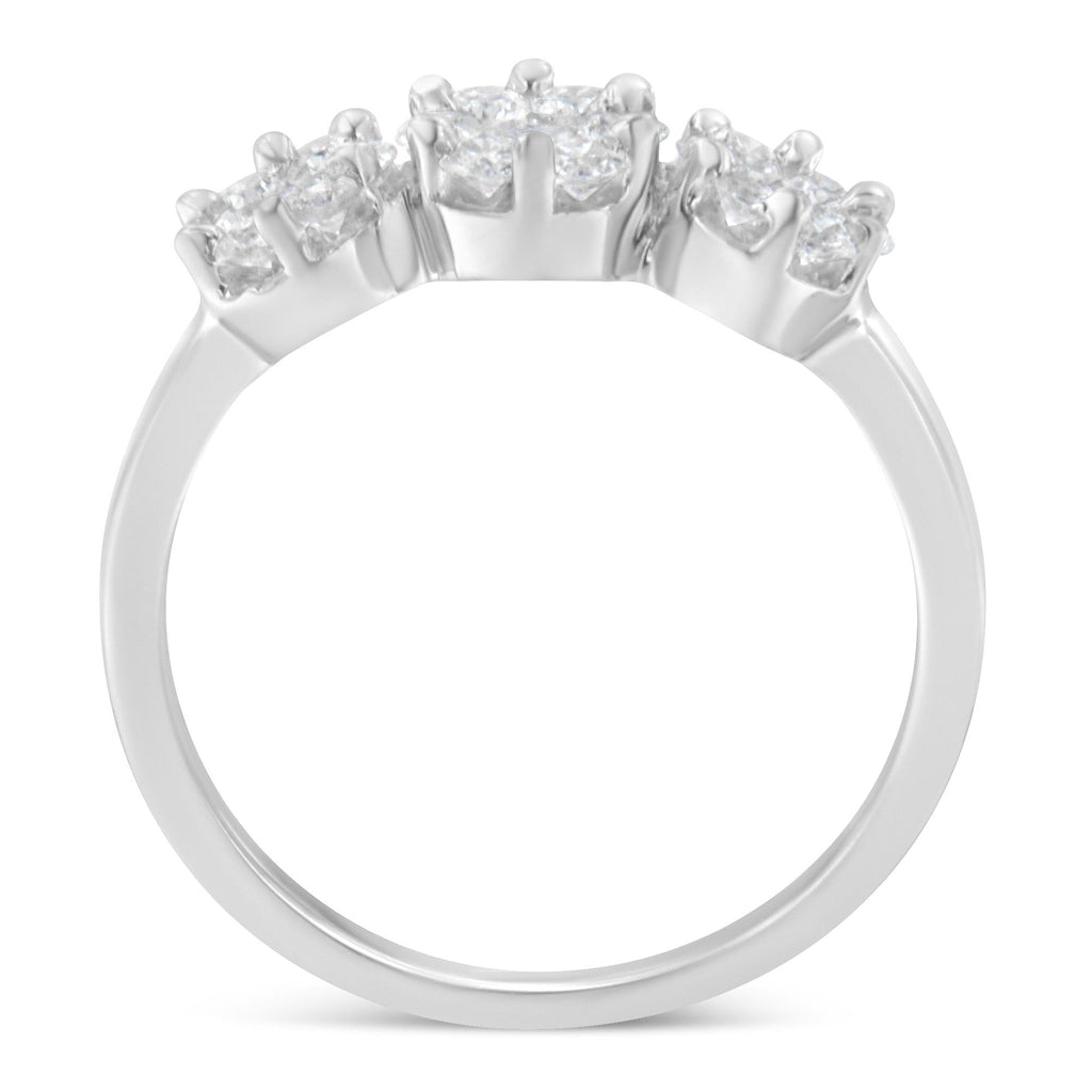 14K White Gold Three-Stone Cluster Diamond Ring (0.7 Cttw, H-I Color, SI2-I1 Clarity) - Friggin Jewelry
