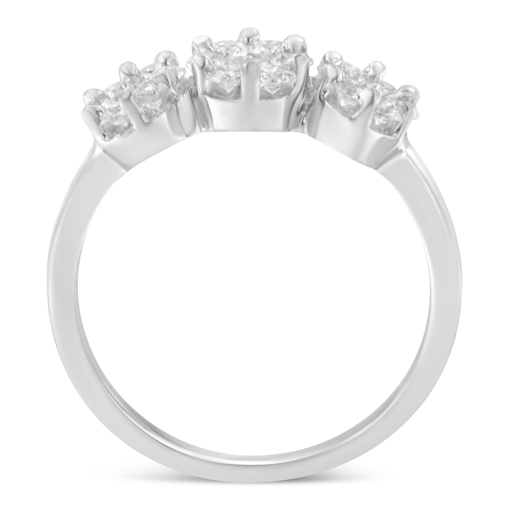 14K White Gold Three-Stone Cluster Diamond Ring (0.7 Cttw, H-I Color, SI2-I1 Clarity) - Friggin Jewelry