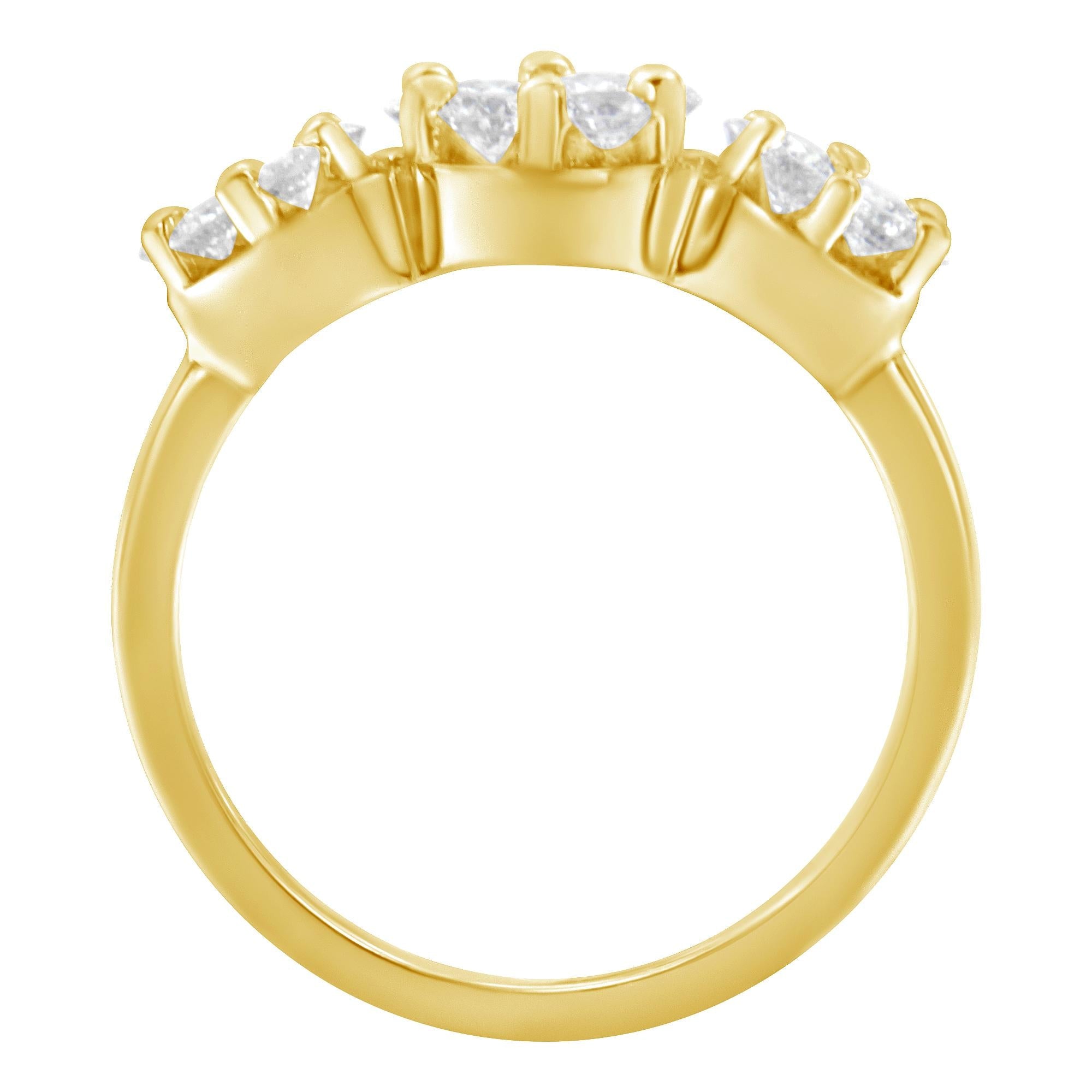 14K Yellow Gold 1-1/4 Cttw Brilliant Cut Diamond Three Round Floral Clusters Engagement or Fashion Ring (H-I Color, SI2-I1 Clarity) - Friggin Jewelry