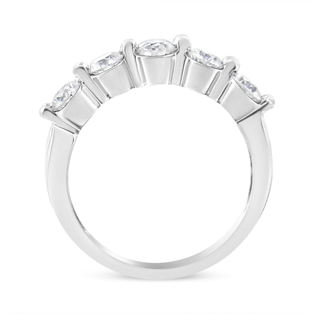 Anillo de oro blanco de 14 quilates con 5 diamantes de talla brillante redonda de 1,00 quilates (color HI, claridad SI2-I1) - Friggin Jewelry