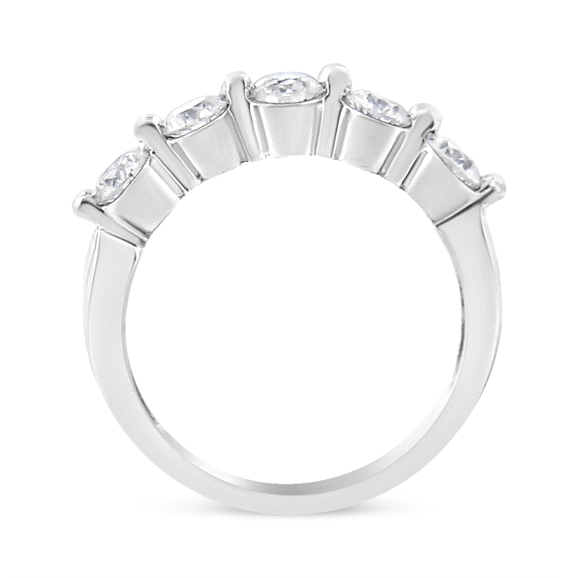 14K White Gold 1.00 Cttw Brilliant Round Cut Diamond 5-Stone Band Ring (H-I Color, SI2-I1 Clarity) - Friggin Jewelry