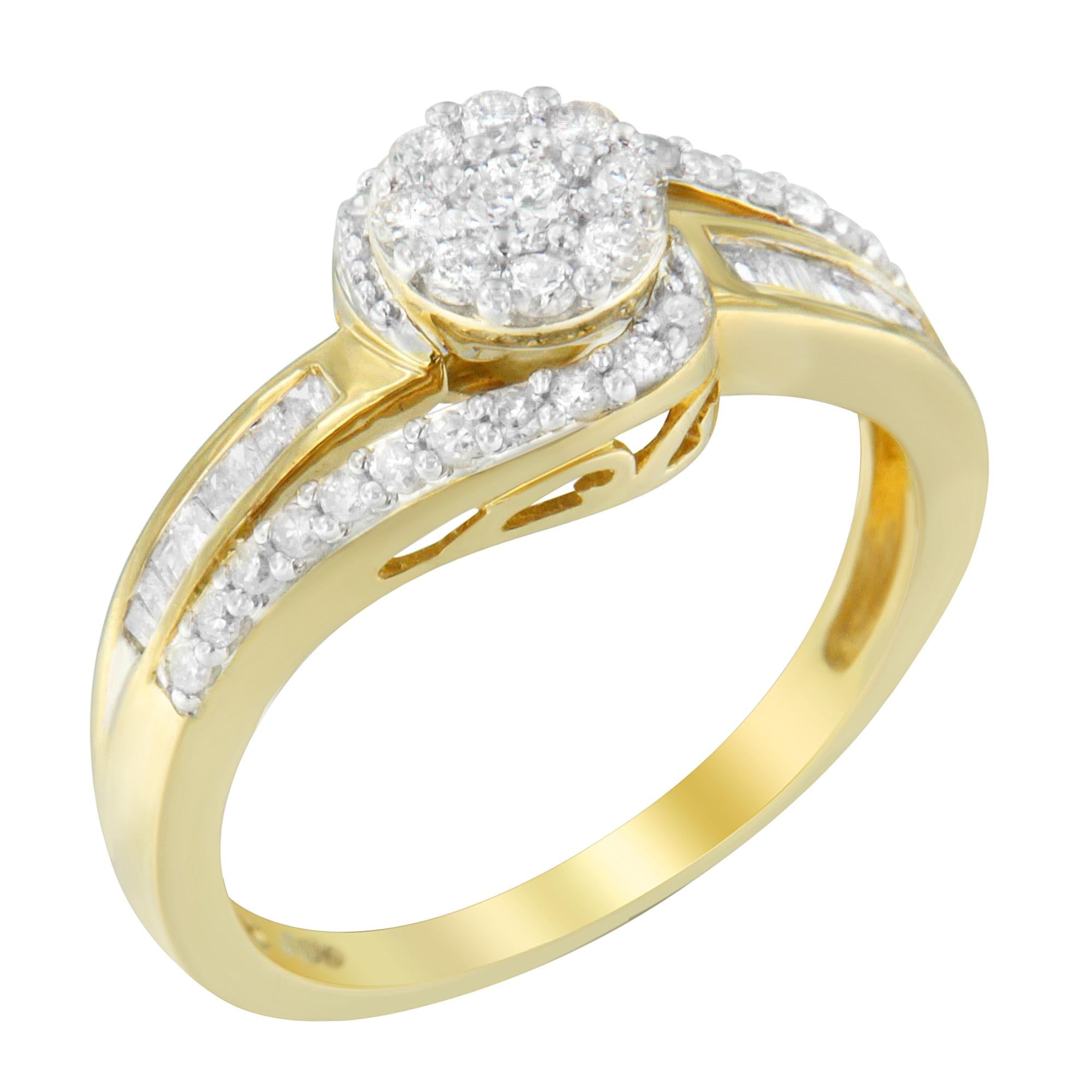 10K Yellow Gold Diamond Cluster Ring (1/2 Cttw, I-J Color, I2-I3 Clarity) - Friggin Jewelry