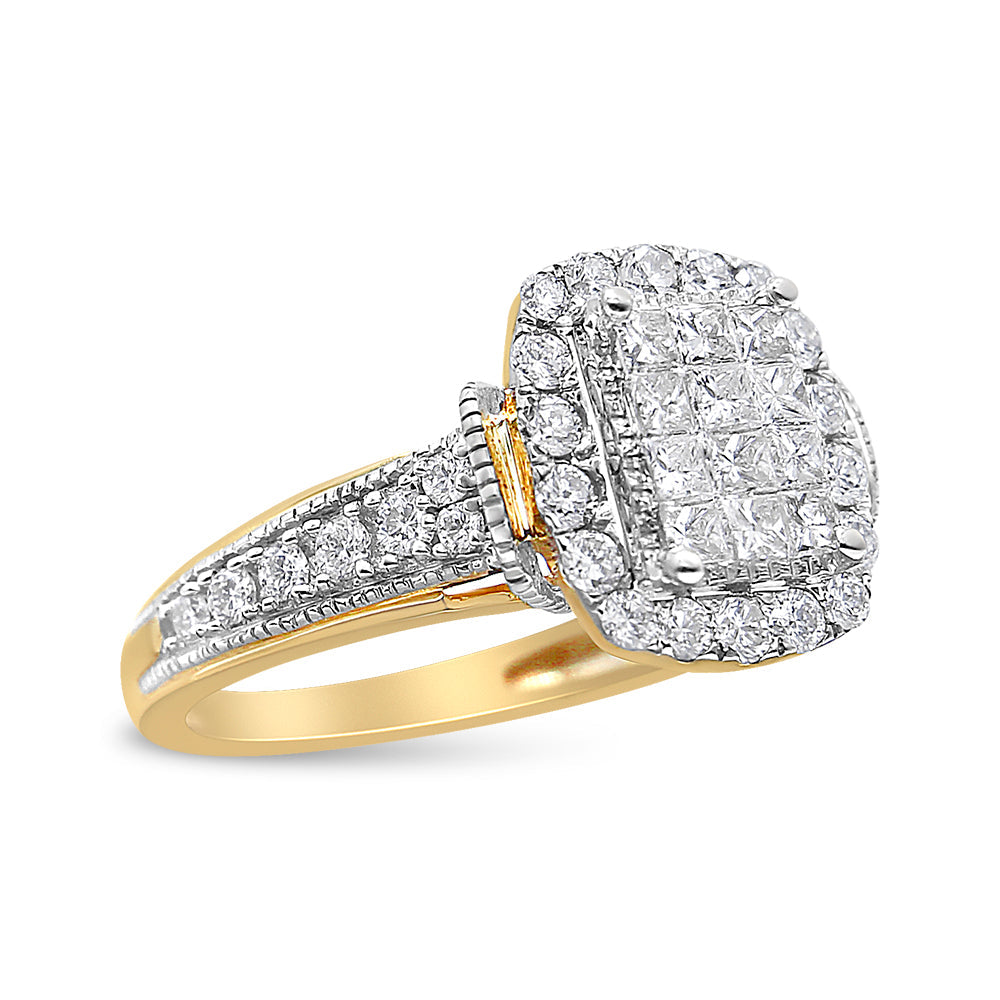 Anello in oro giallo e bianco 14 carati con diamanti taglio principessa e taglio rotondo da 1,00 ct (purezza SI1-SI2, colore HI) - Friggin Jewelry