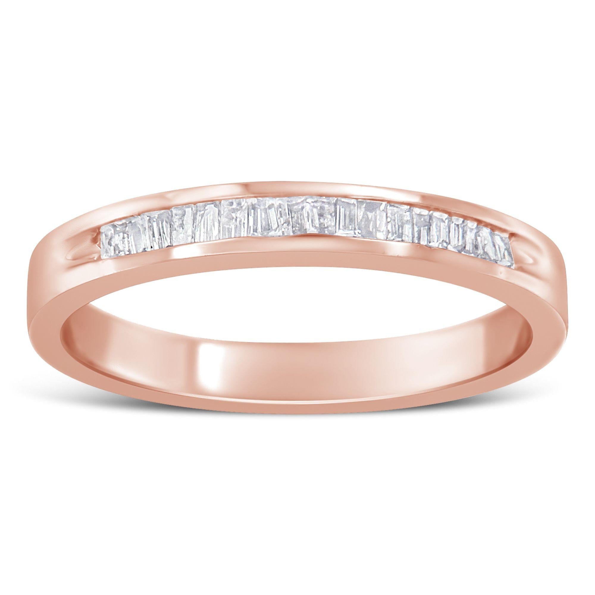 10K Rose Gold over .925 Sterling Silver 1/5 Cttw Diamond Channel-Set Stackable Band Ring (H-I Color, I1-I2 Clarity) - Friggin Jewelry