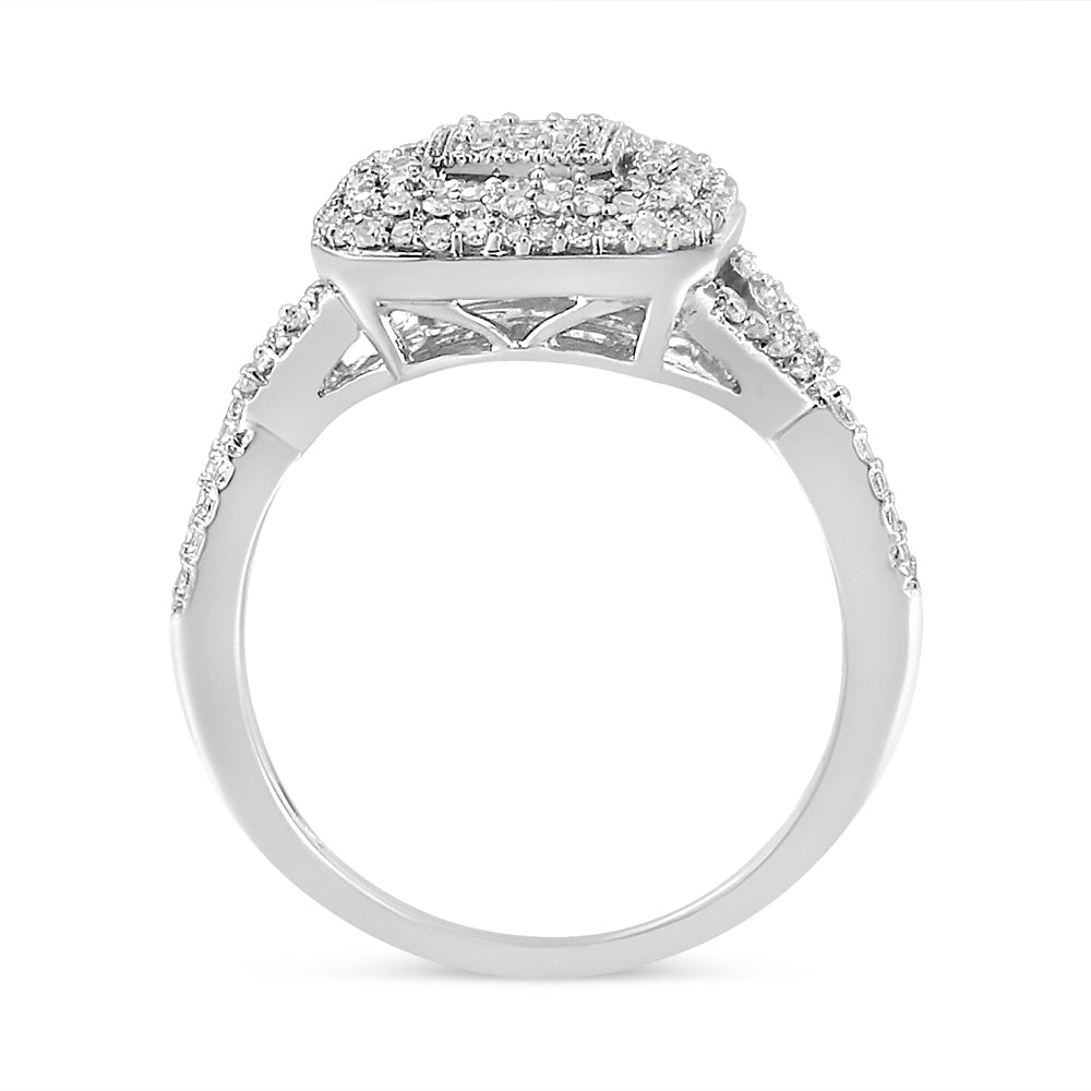.925 Sterling Silver 1/2 Cttw Round-Cut Diamond Cluster Cushion Ring (I-J , I1-I2) - Friggin Jewelry