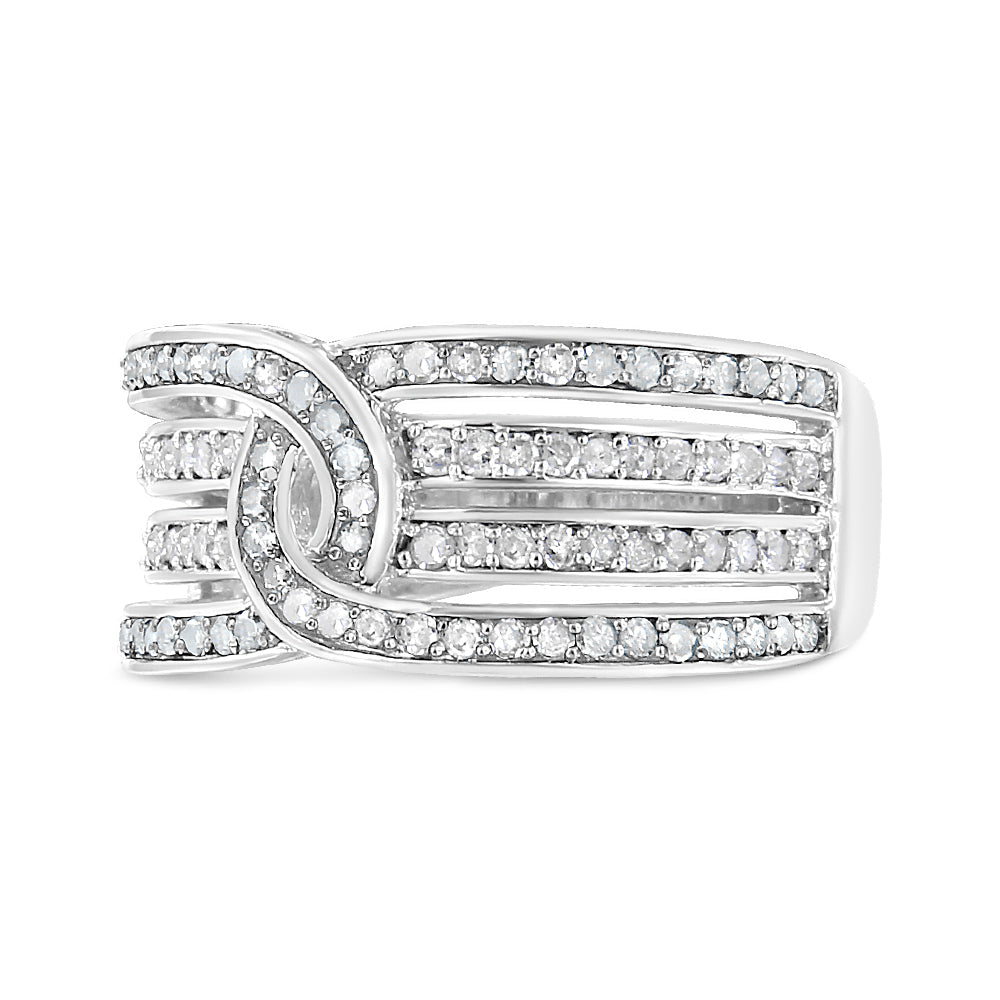 .925 Sterling Silver 1/2 Cttw Diamond Multi-Row Bypass Band Ring (I-J Color, I3 Clarity) - Friggin Jewelry
