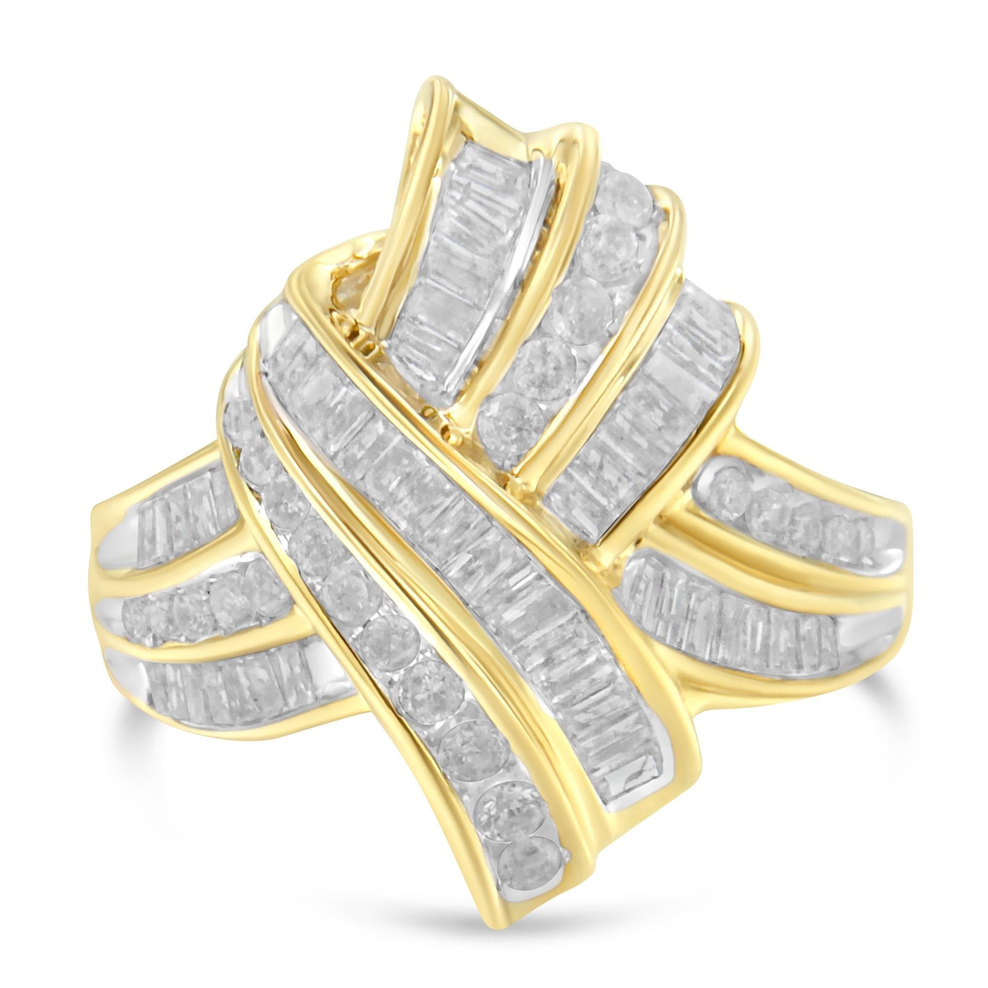 10K Yellow Gold Diamond Bypass Cocktail Ring (1 1/5 Cttw, I-J Color, I2-I3 Clarity) - Friggin Jewelry