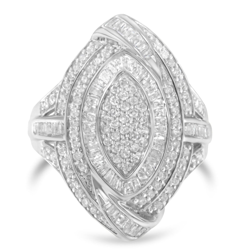 Anillo de cóctel de moda con triple halo de diamantes en forma de marquesa de 1-1/8 ct en plata esterlina 925 (color IJ, claridad I2-I3) - Friggin Jewelry