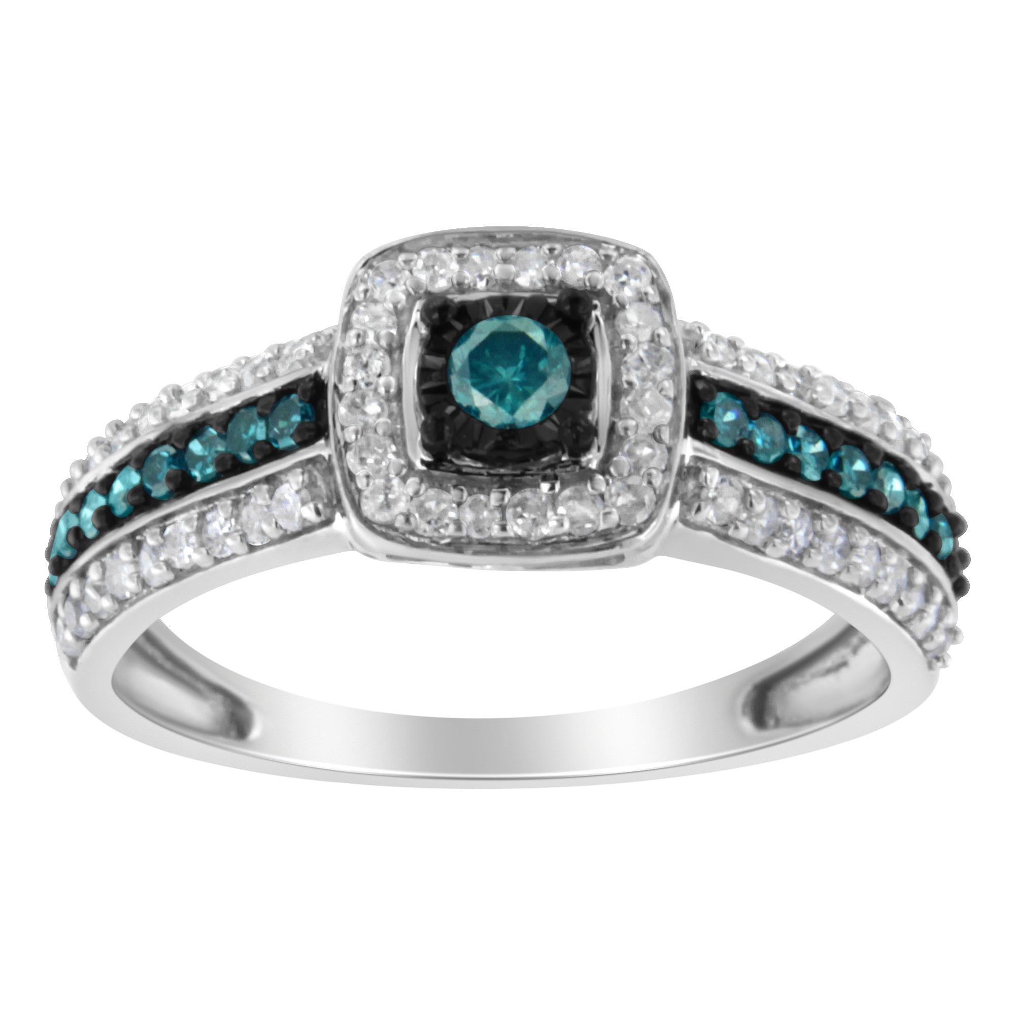Anello di fidanzamento con diamante blu trattato in argento sterling 925 (1/2 carati, colore JK, purezza I1-I2) - Friggin Jewelry