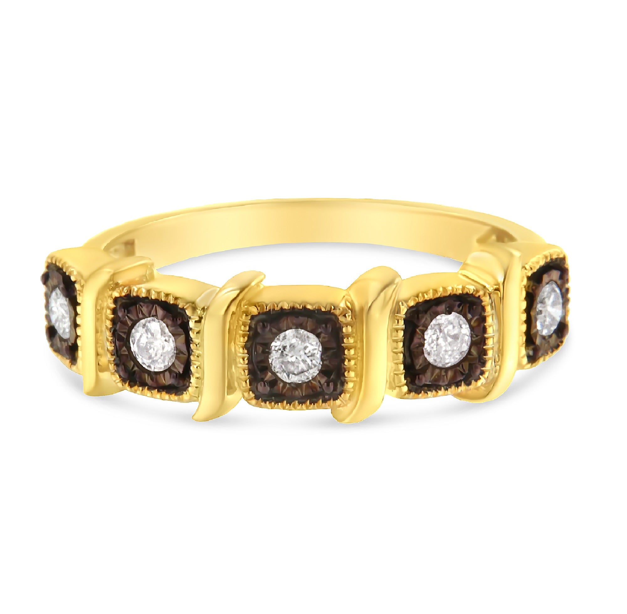 Anello a fascia in oro giallo 10 carati con diamanti incastonati in argento sterling 925 (1/4 ct, colore JK, purezza I2-I3) - Friggin Jewelry