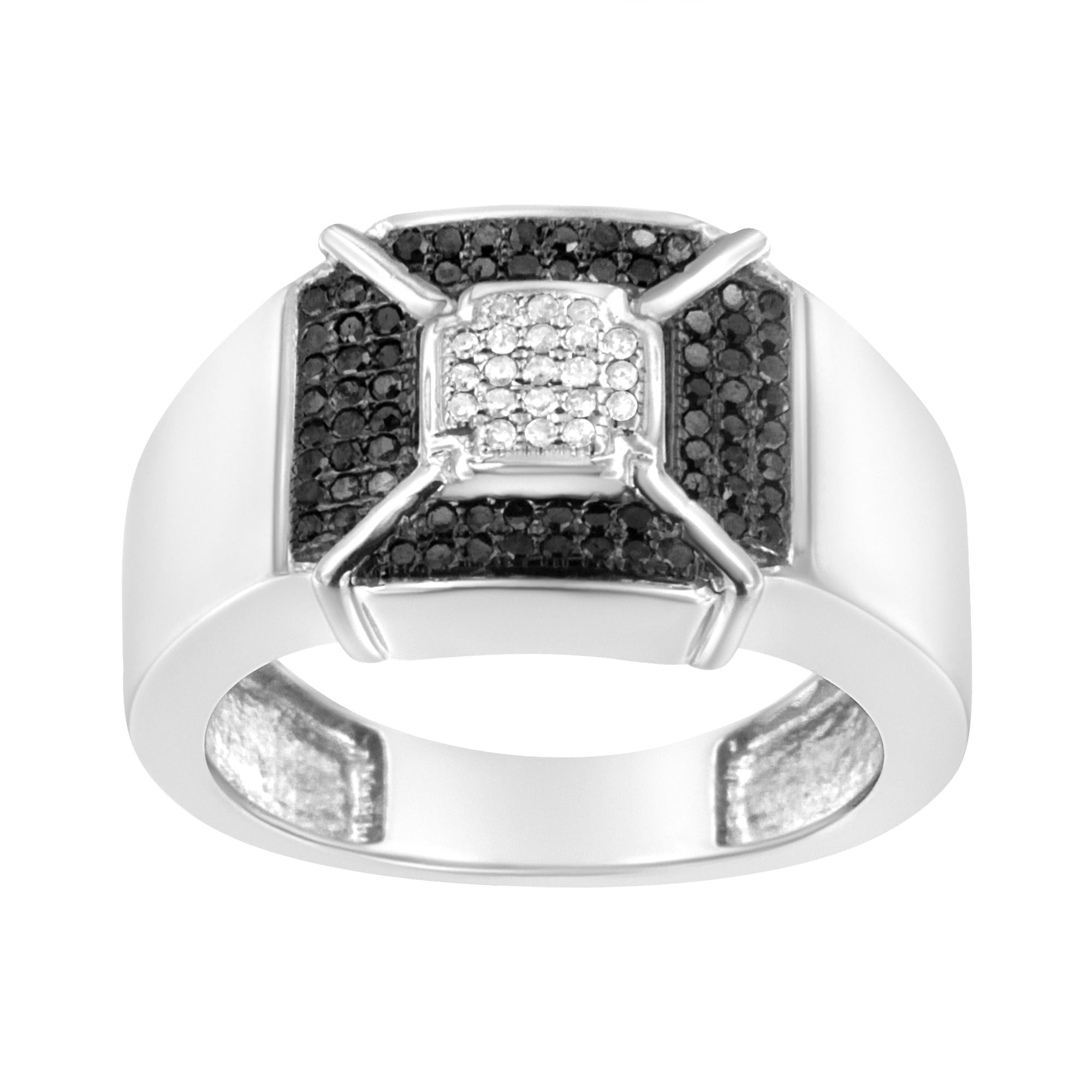 .925 Sterling Silver 3/8 Cttw Composite Enhanced Black and White Diamond Men's Band Ring (H-I, I2-I3) - Friggin Jewelry
