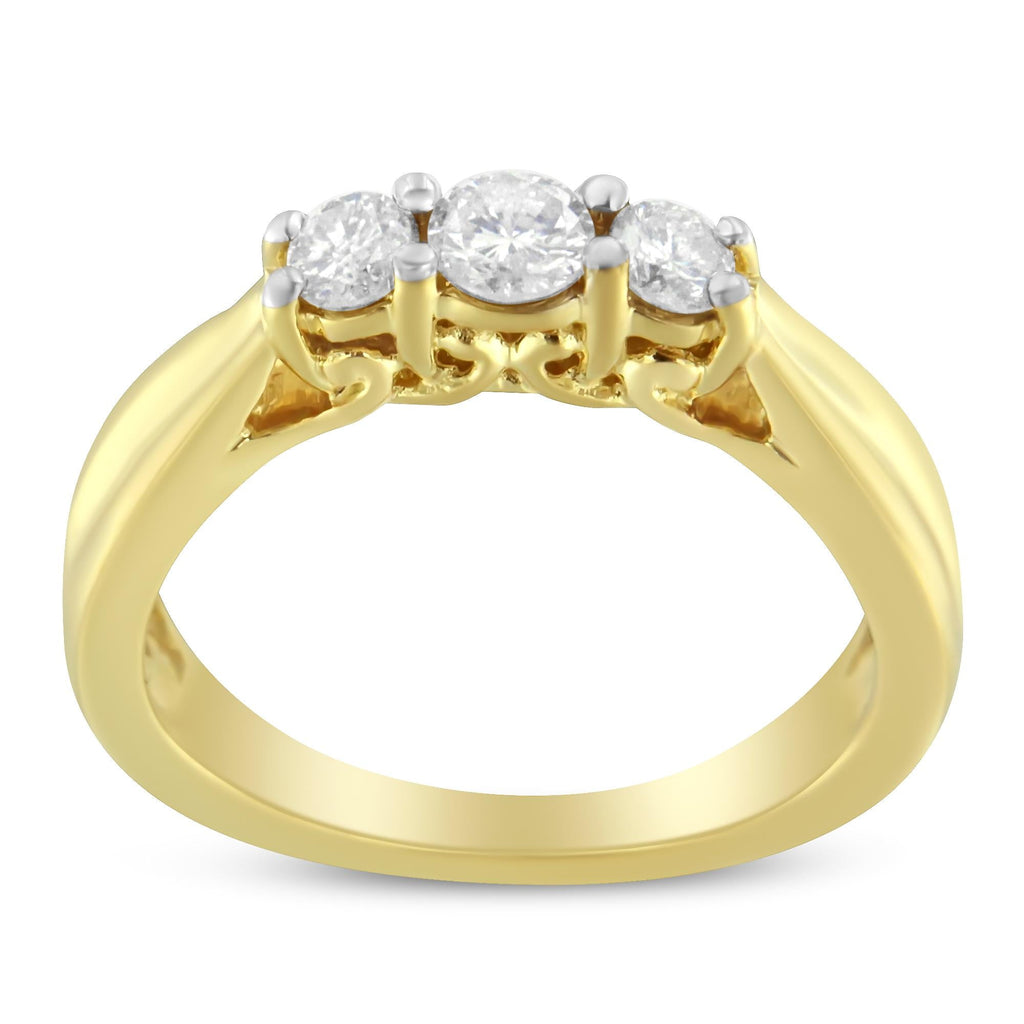 10K Yellow Gold Three-stone Diamond Ring (0.50 cttw, J-K Color, I2-I3 Clarity) - Friggin Jewelry