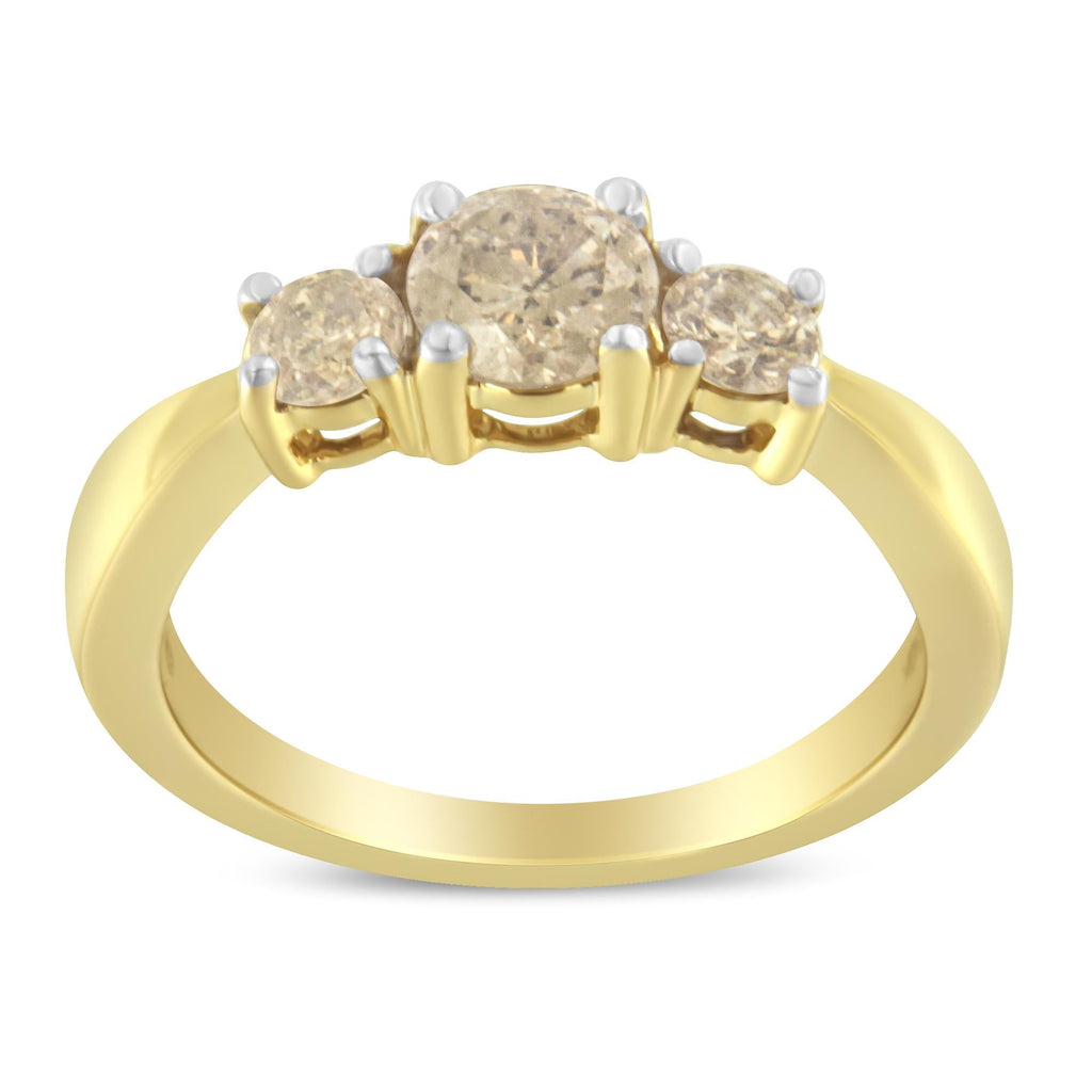 10K Yellow Gold Three Stone Diamond Band Ring (1.00 cttw, J-K Color, I2-I3 Clarity) - Friggin Jewelry