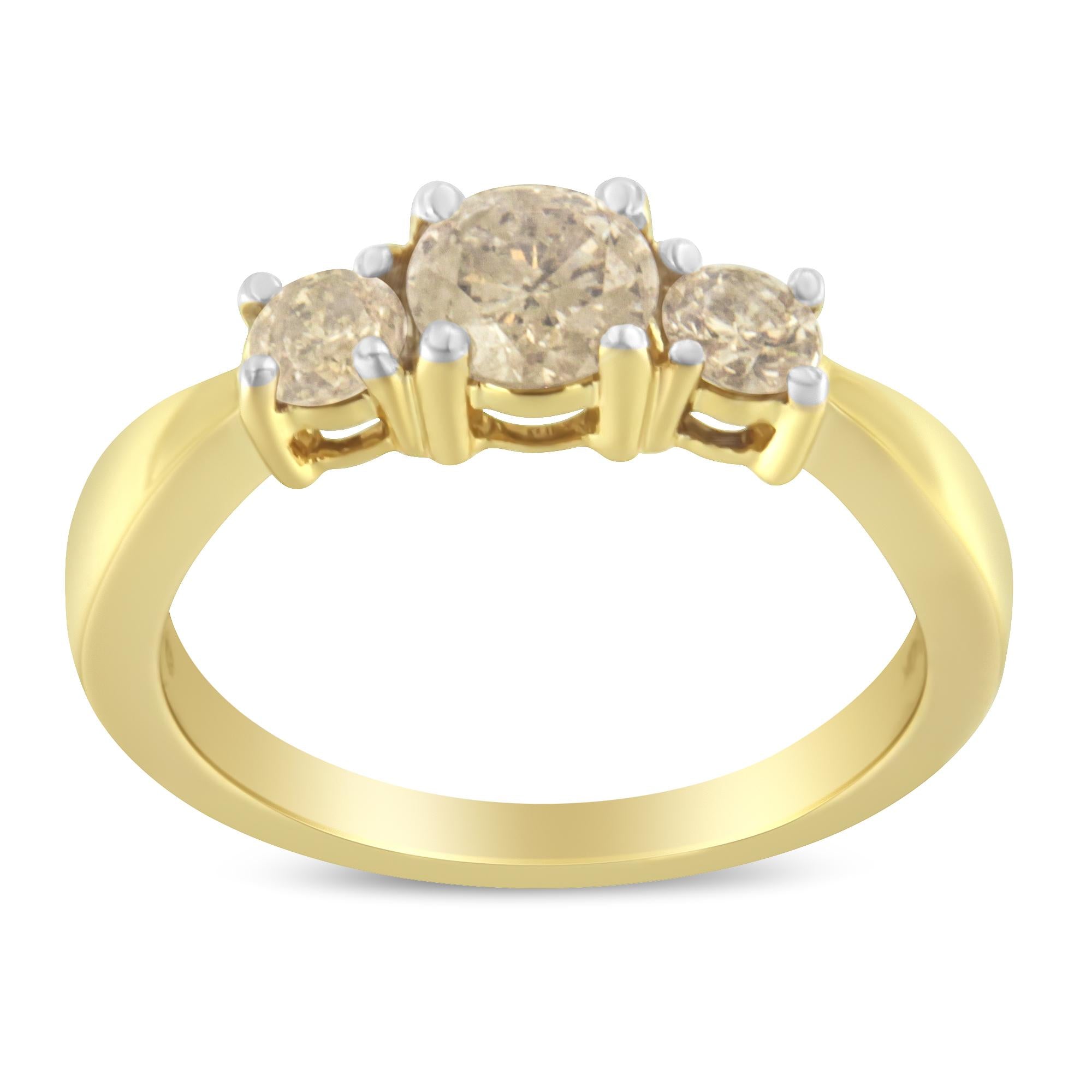 10K Yellow Gold Three Stone Diamond Band Ring (1.00 cttw, J-K Color, I2-I3 Clarity) - Friggin Jewelry