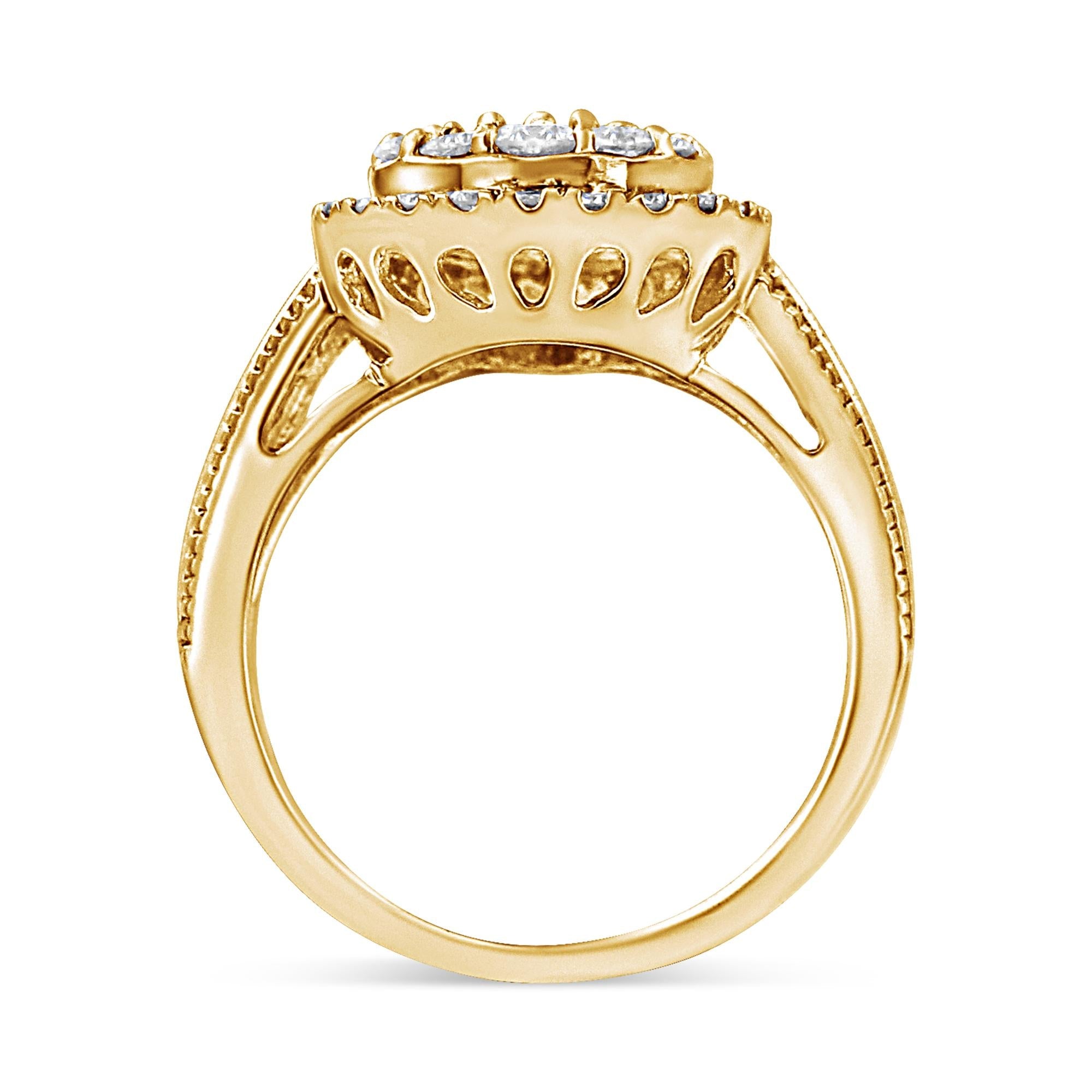 10K Yellow Gold Plated .925 Sterling Silver 1 1/2 Cttw Round-Cut Diamond Cocktail Ring (I-J Color, I1-I2 Clarity) - Friggin Jewelry