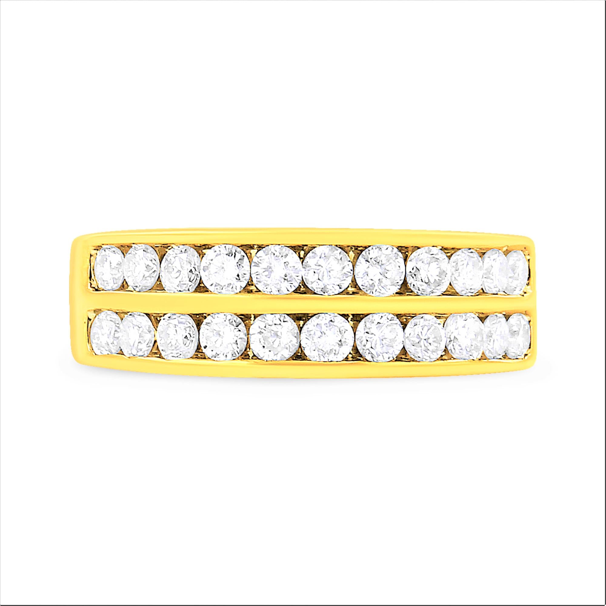 10K Yellow Gold Two-Row Diamond Band Ring (1 Cttw, J-K Color, I1-I2 Clarity) - Friggin Jewelry
