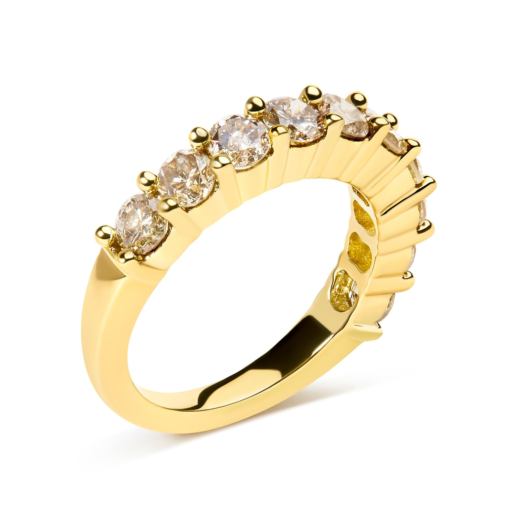 14K Yellow Gold Plated .925 Sterling Silver 2.0 Cttw Round Brilliant Cut Diamond 10 Stone Anniversary Band Ring (J-K Color, I1-I2 Clarity) - Friggin Jewelry