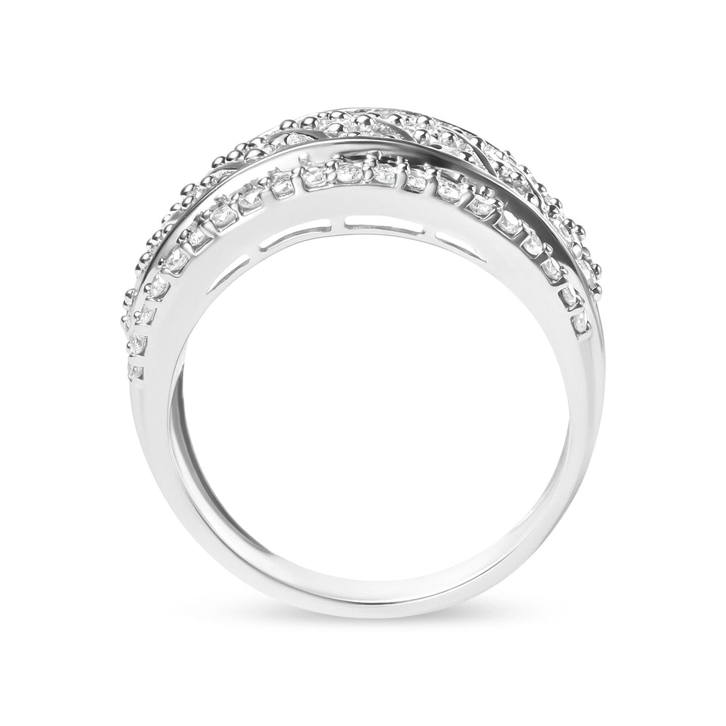 .925 Sterling Silver 2.00 Cttw Diamond Fashion Multi Row Cocktail Ring (H-I Color, I2-I3 Clarity) - Friggin Jewelry