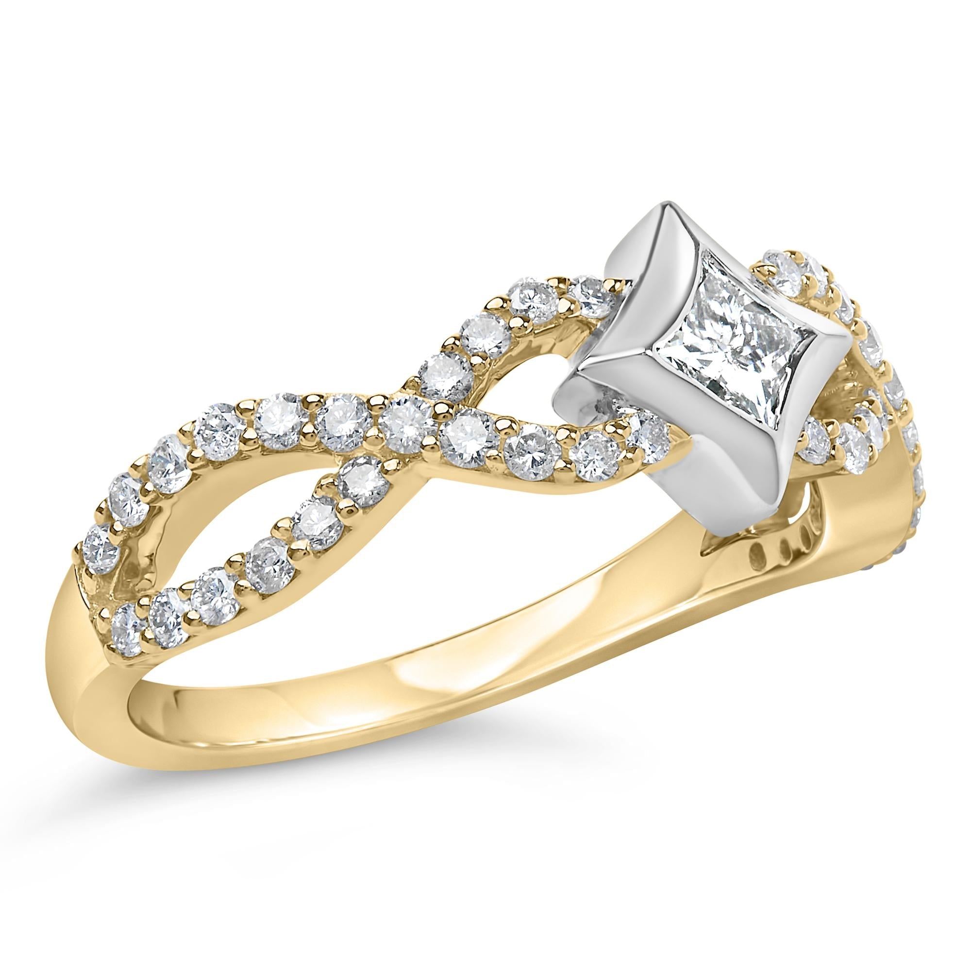 10K Two Tone Color 5/8 Cttw Diamond Kite and Twist Shank Ring (H-I Color,SI2-I1 Clarity) - Friggin Jewelry