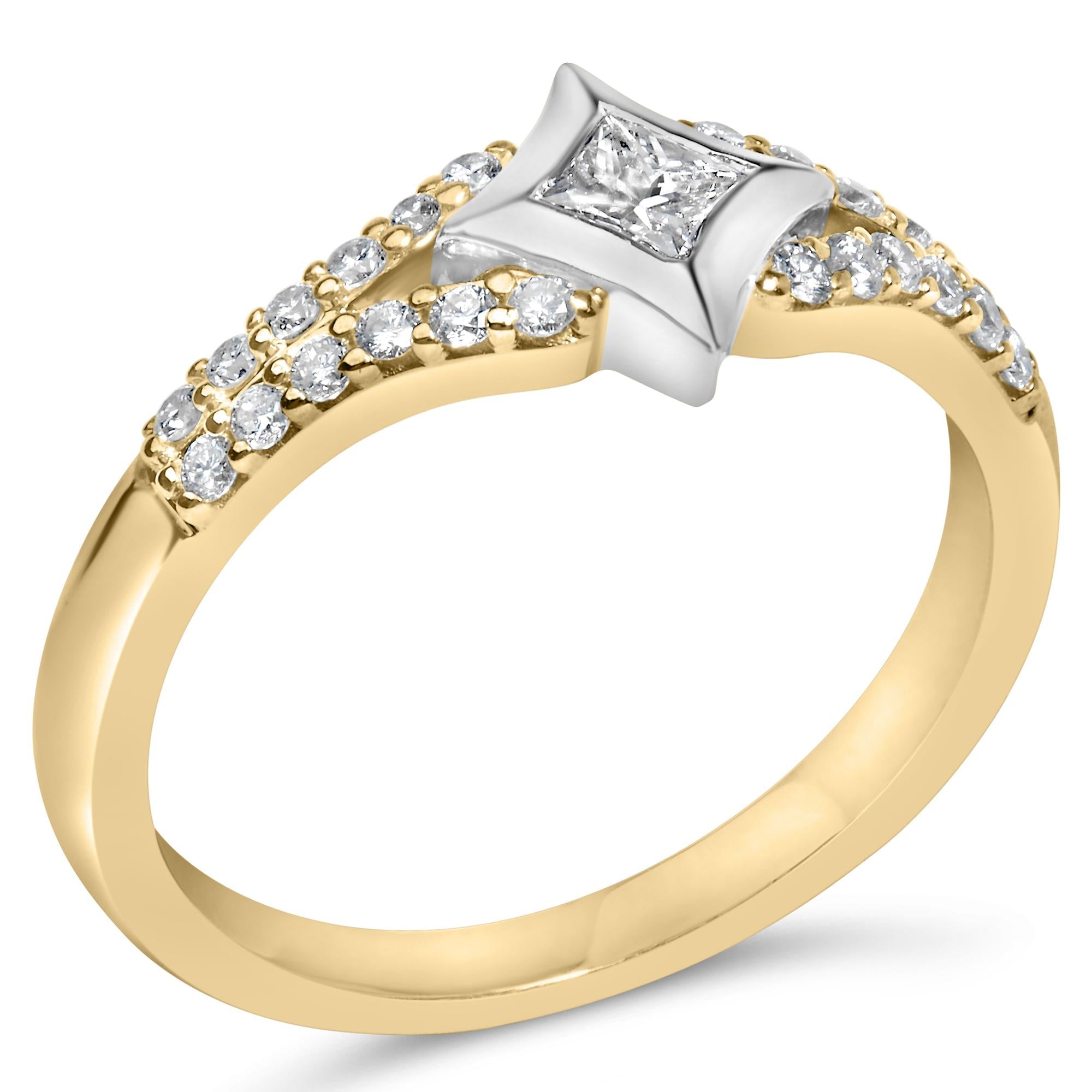 10K Two Tone Color 1/2 Cttw Diamond Kite and Split Shank Ring (H-I Color,SI2-I1 Clarity) - Friggin Jewelry