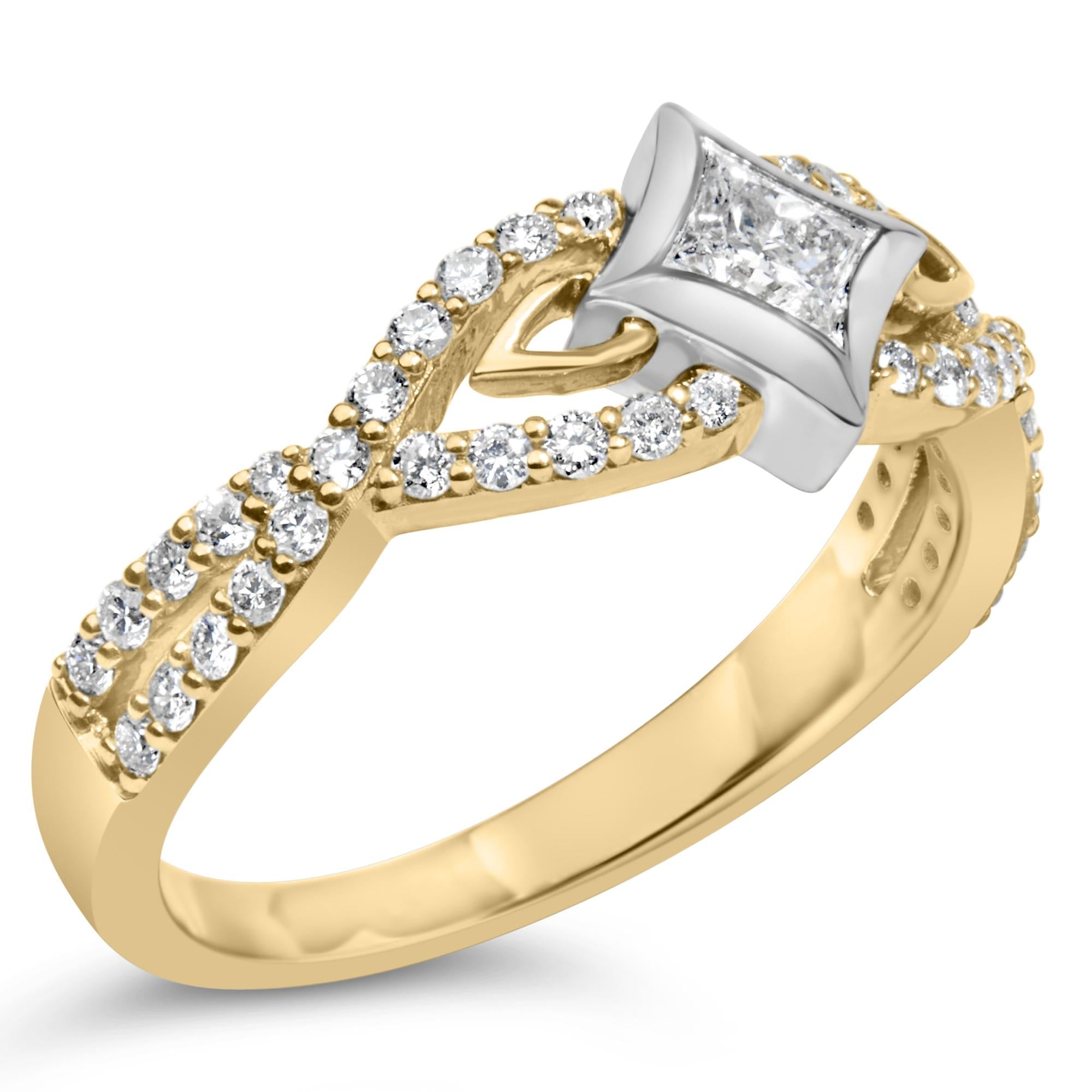 10K Two Tone Color 2/3 Cttw Diamond Kite and Twist Shank Ring (H-I Color,SI2-I1 Clarity) - Friggin Jewelry