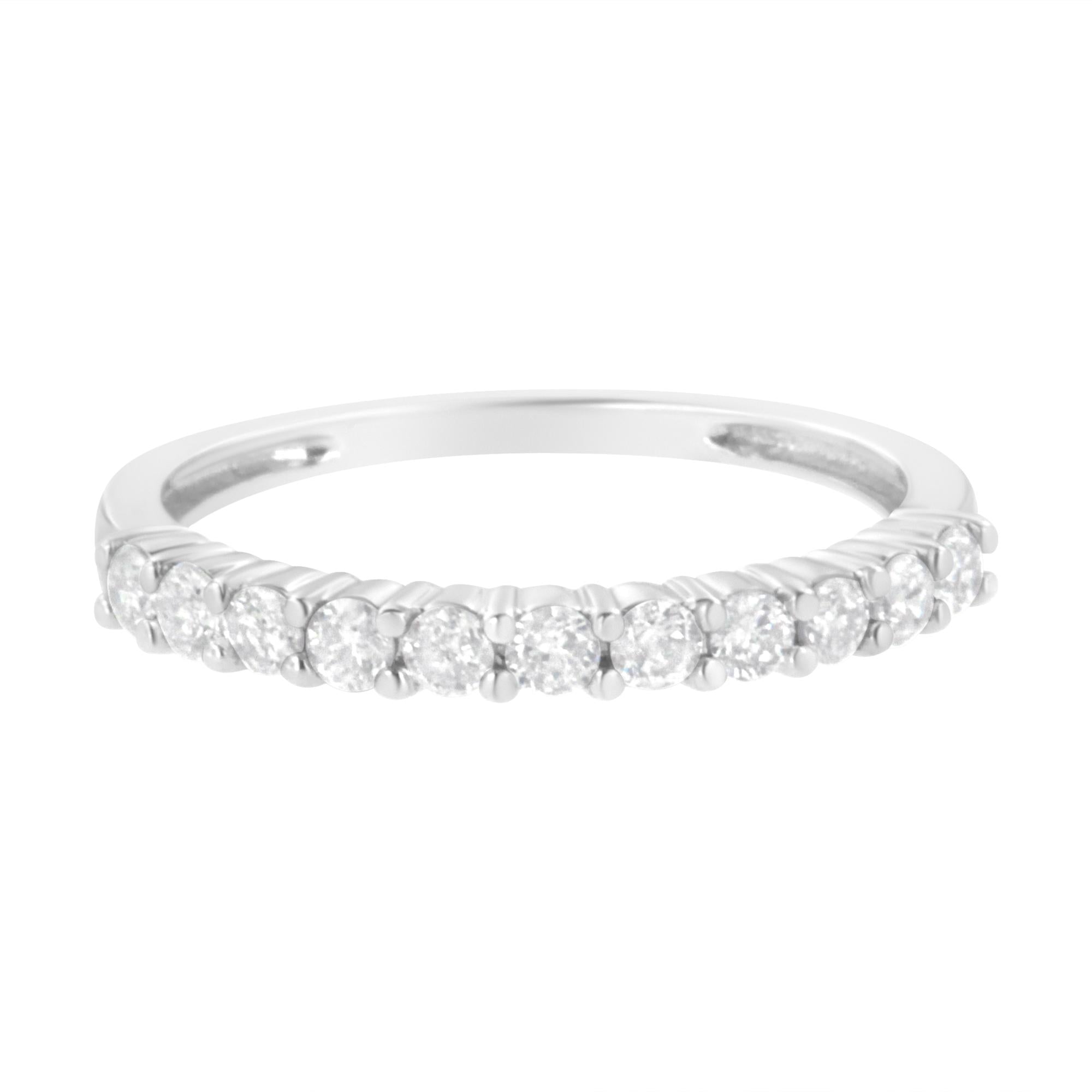 IGI Certified 1/2 Cttw Diamond 10K White Gold Prong Set Fluted Band Style Ring (I-J Color, I2-I3 Clarity) - Friggin Jewelry