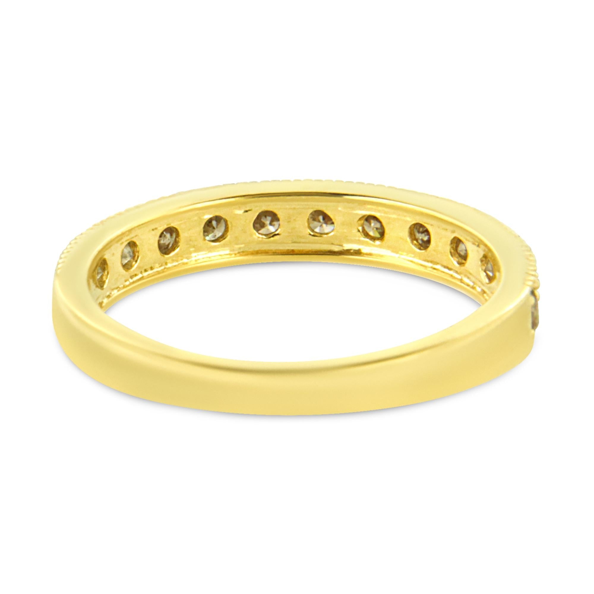 IGI Certified 1/2 Cttw Diamond 10K Yellow Gold Prong Set Beaded Milgrain Band Style Ring (J-K Color, I2-I3 Clarity) - Friggin Jewelry