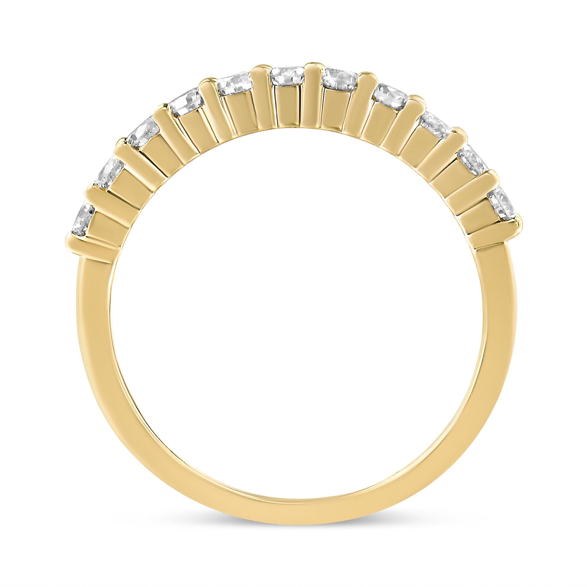 IGI Certified 1/2 Cttw Diamond 10K Yellow Gold Prong Set Fluted Band Style Wedding Ring (J-K Color, I1-I2 Clarity) - Friggin Jewelry