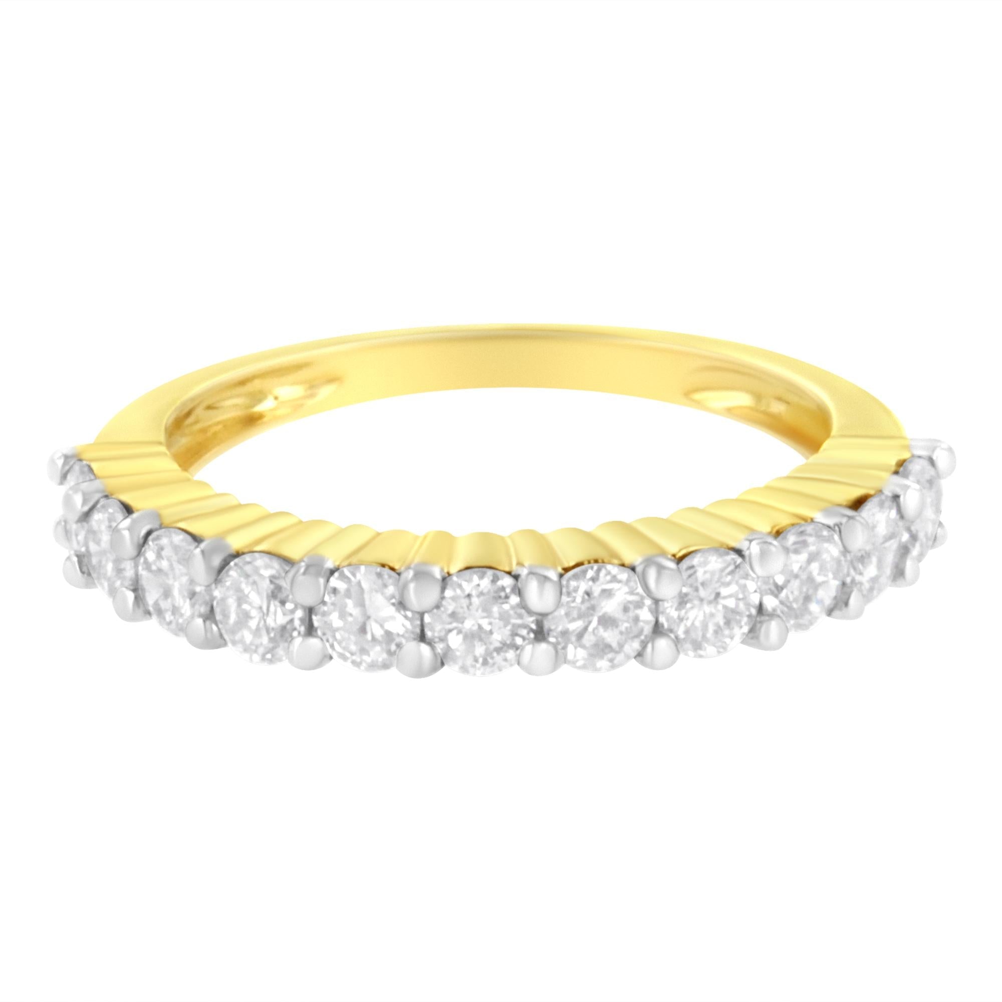 IGI Certified 1.0 Cttw Diamond 10K Yellow Gold Prong Set Fluted Band Style Wedding Ring (J-K Color, I1-I2 Clarity) - Friggin Jewelry