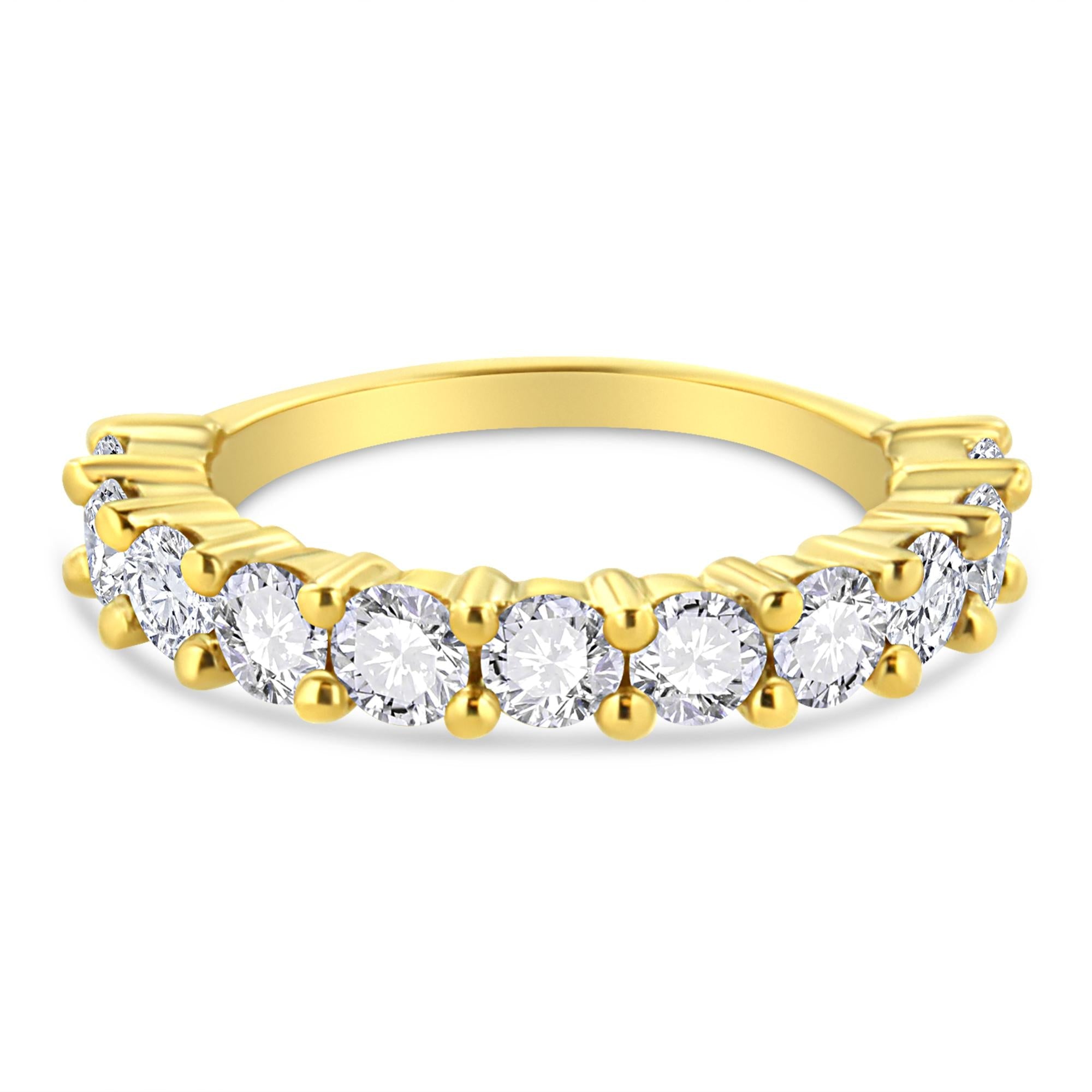 Anillo de plata de ley 925 bañado en oro amarillo de 14 quilates con 11 diamantes redondos engastados en garras compartidas (color JK, claridad I1-I2) - Friggin Jewelry