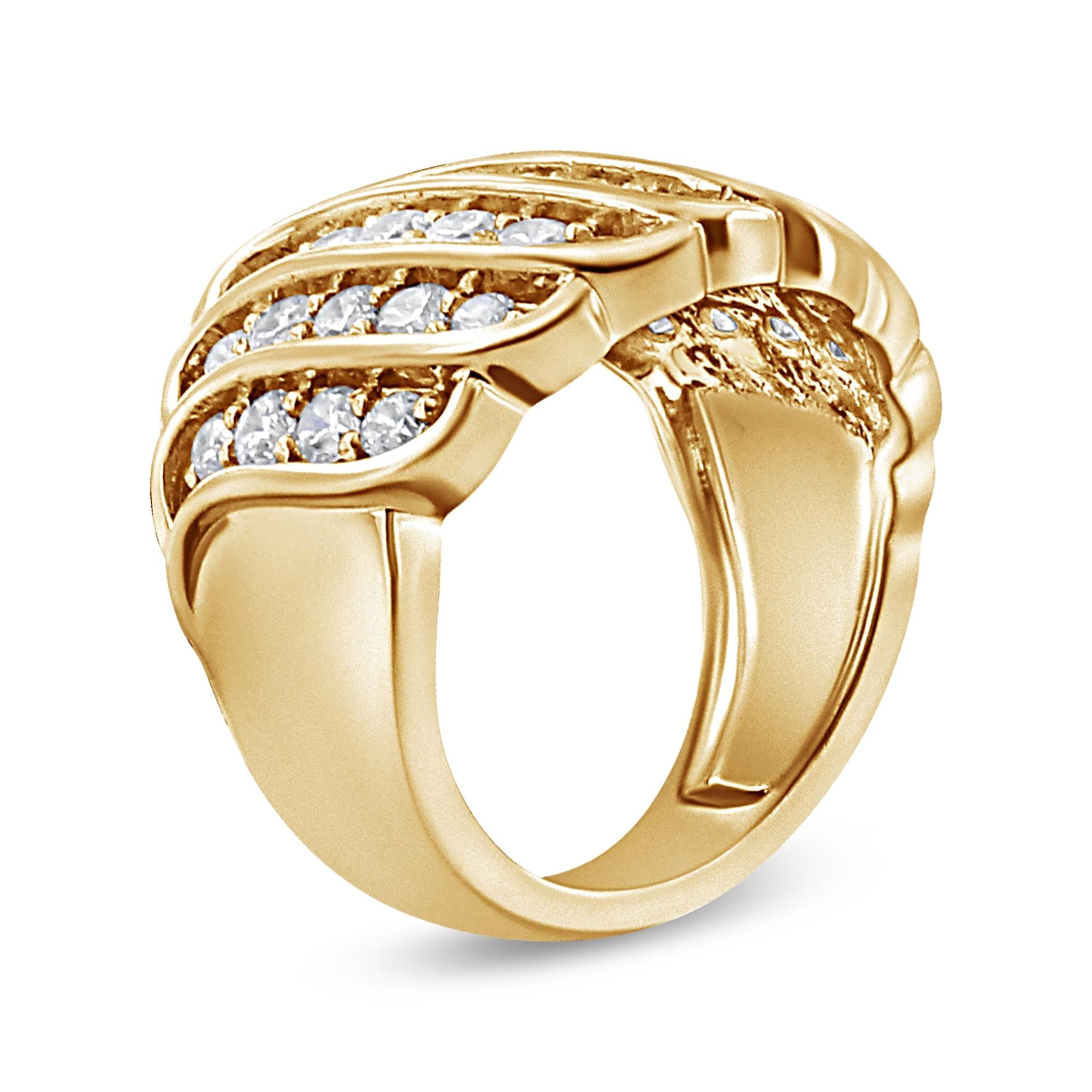 14K Yellow Gold Plated .925 Sterling Silver 2.00 Cttw Diamond Multi Row Band Ring (J-K Color, I1-I2 Clarity) - Friggin Jewelry