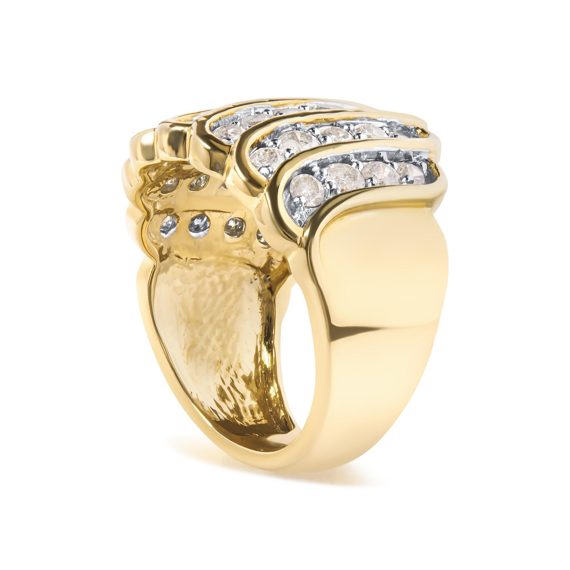 10 Yellow Gold 2.00 Cttw Diamond Multi Row Cocktail Band Ring (I-J Color, I1-I2 Clarity) - Friggin Jewelry
