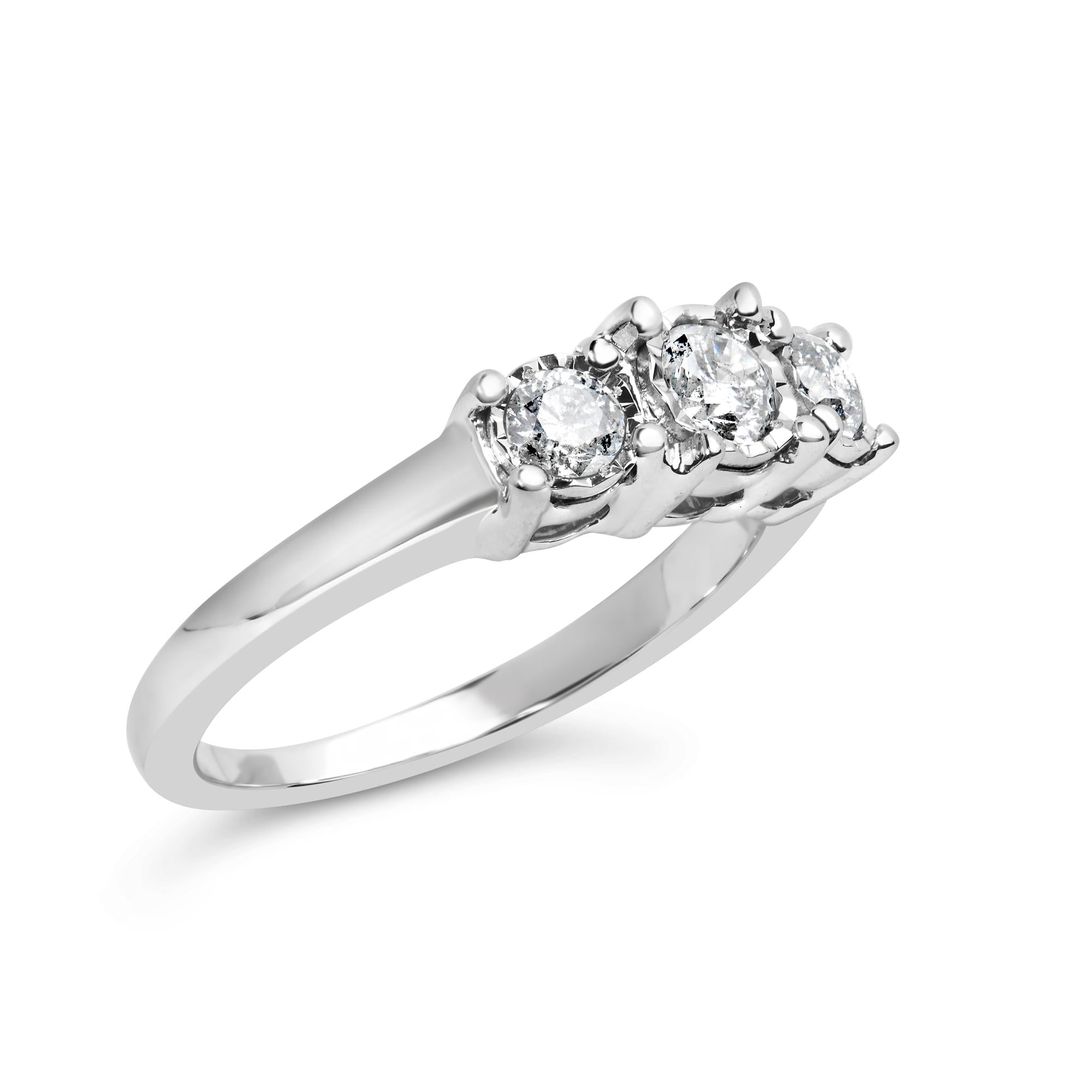 14K White Gold 1/2 Cttw Miracle Set Round Lab Grown Diamond Three Stone Illusion Plate Ring (F-G Color, VS1-VS2 Clarity) - Friggin Jewelry