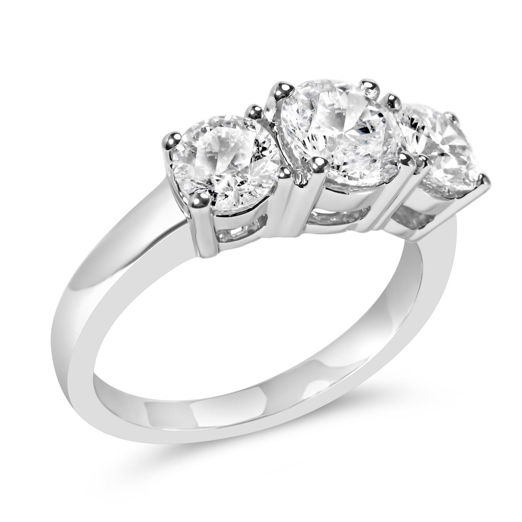 Anillo de oro blanco de 14 quilates con 2,00 quilates de diamantes cultivados en laboratorio y 3 piedras (color FG, claridad VS1-VS2) - Friggin Jewelry