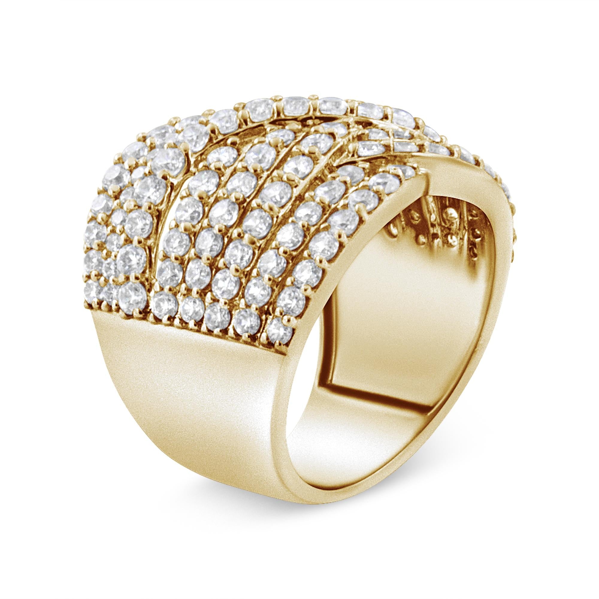 10K Yellow Gold 3.0 Cttw Diamond Eight-Row Bypass Crossover Statement Band Ring (H-I Color, I2-I3 Clarity) - Friggin Jewelry Premium