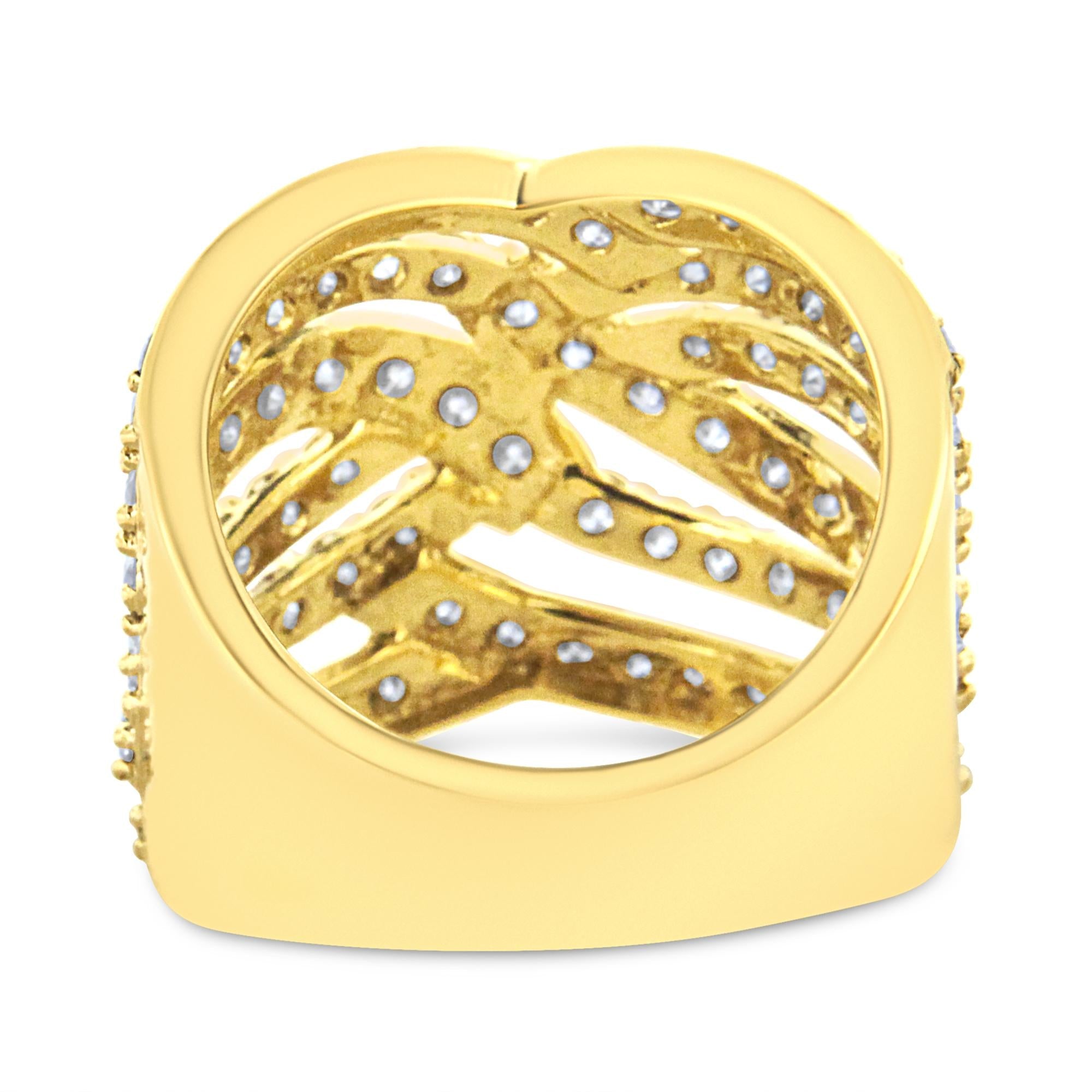 10K Yellow Gold 3.00 Cttw Diamond Multi Row Bypass Wave Cocktail Band Ring (J-K Color, I1-I2 Clarity) - Friggin Jewelry Premium