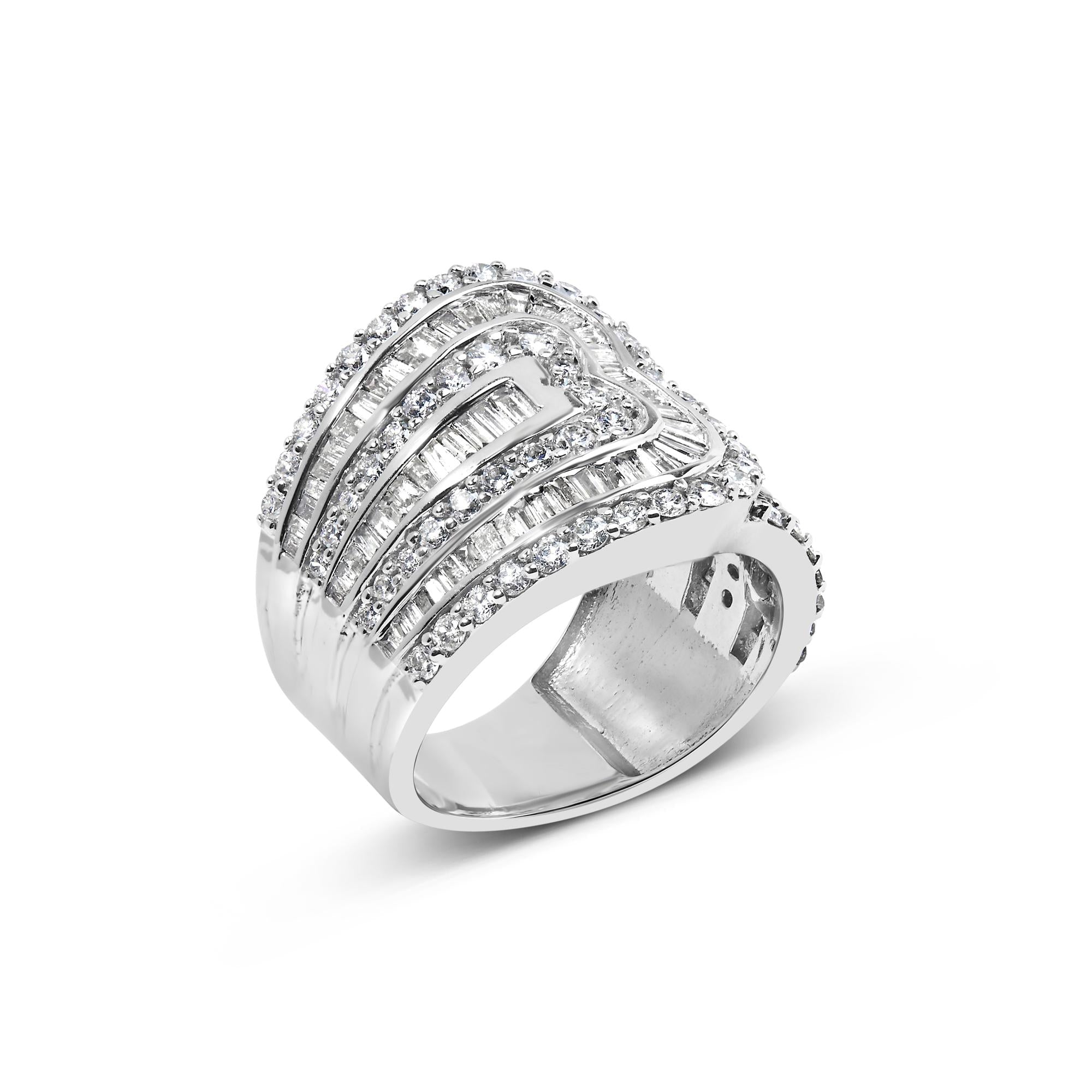 10K White Gold 2 1/2 Cttw Round and Baguette-Cut Diamond Multi-Row Bypass Ring (J-K Color, I2-I3 Clarity) - Friggin Jewelry Premium