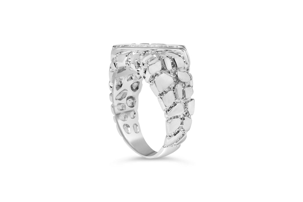 .925 Sterling Silver 1/3 Diamond 6 Stone Rectangle Nugget Gents Ring - Friggin Jewelry